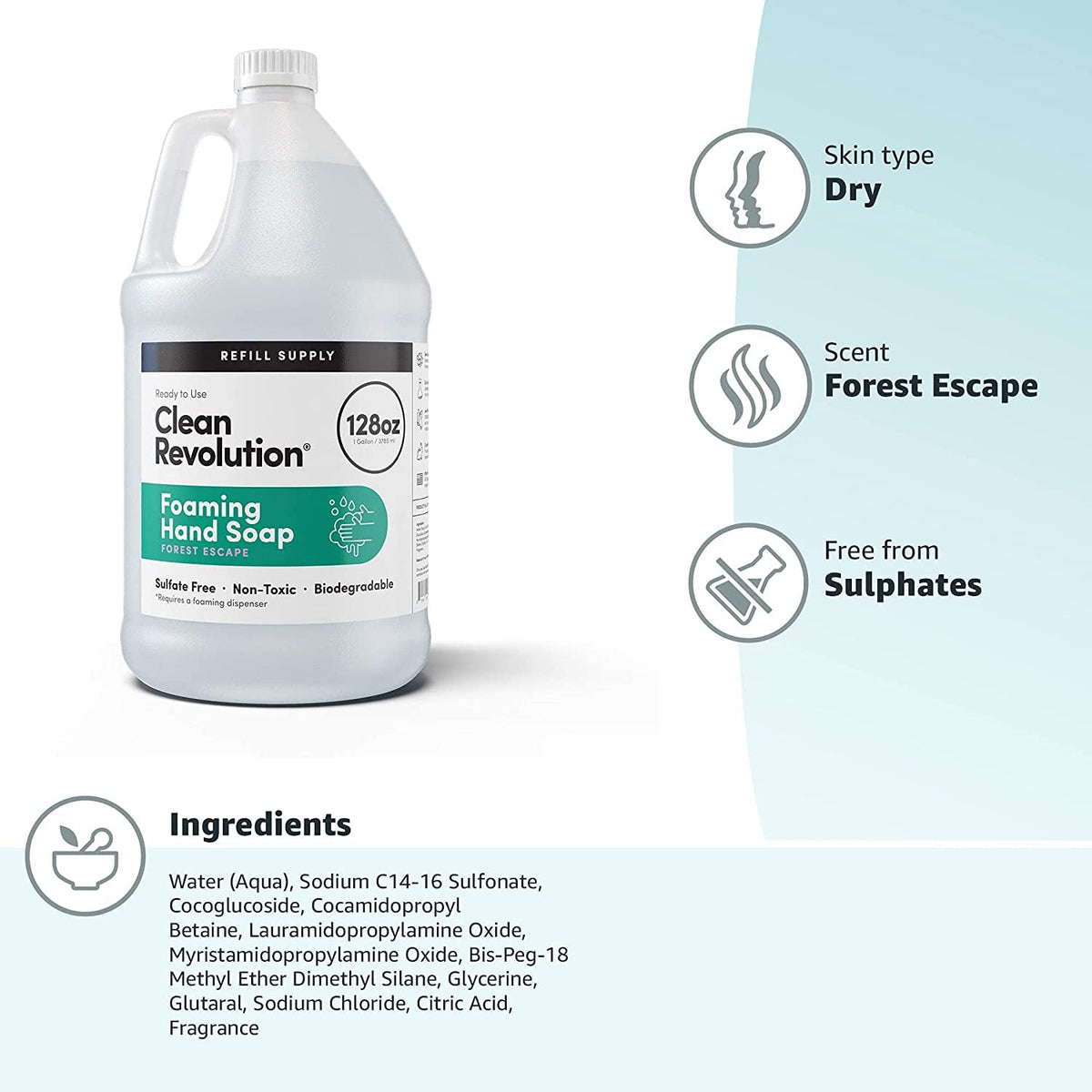 Clean Revolution Foaming Hand Soap Refill Supply Container, Ready to Use Formula, Forest Escape