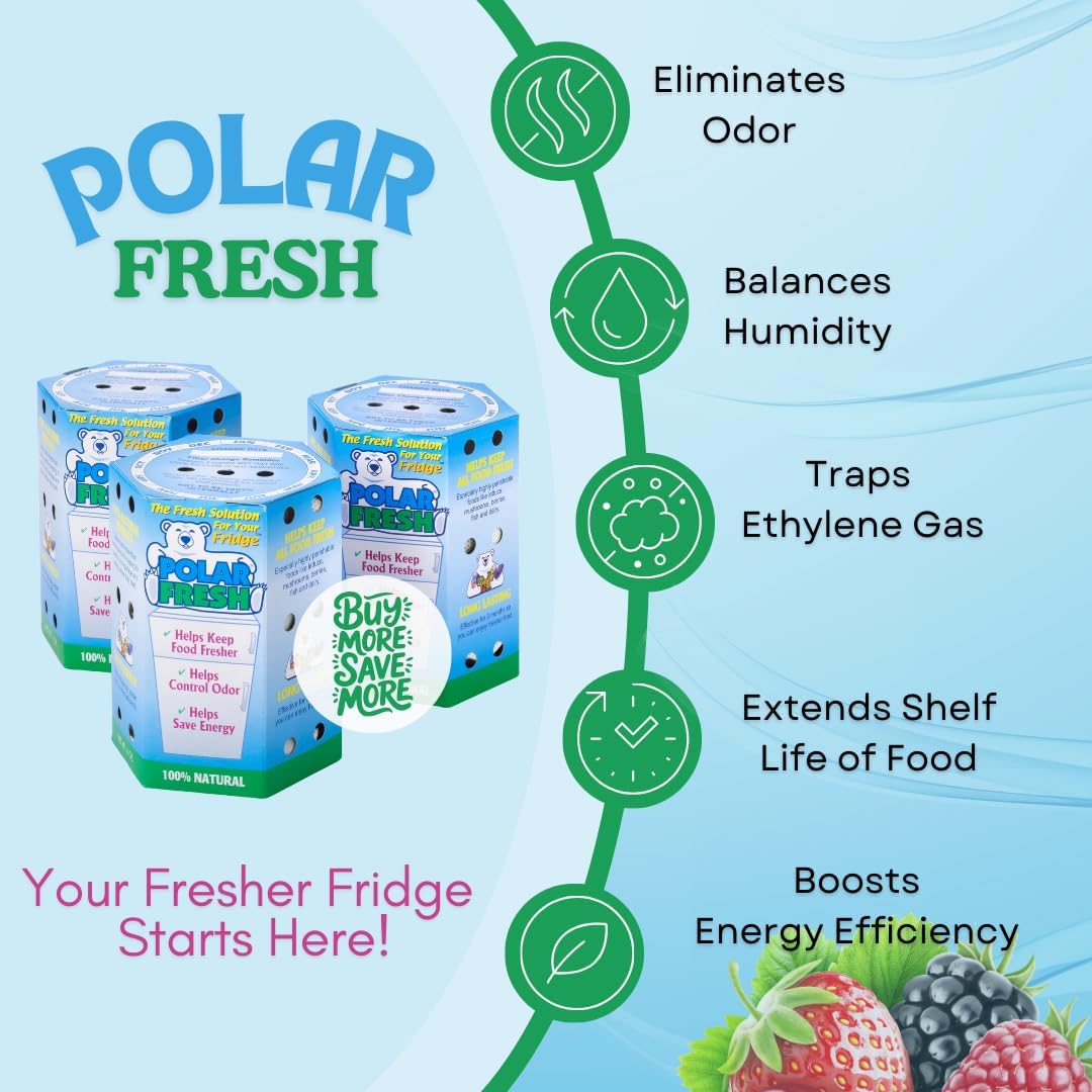 All-in-1 Refrigerator Deodorizer & Produce Saver by Polar Fresh 3 Pack – Fridge Odor Eliminator