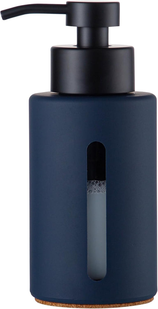 Enra Glass Hand Soap Dispenser,12oz Navy Blue Liquid Bathroom Soap Dispenser with Stainless Steel