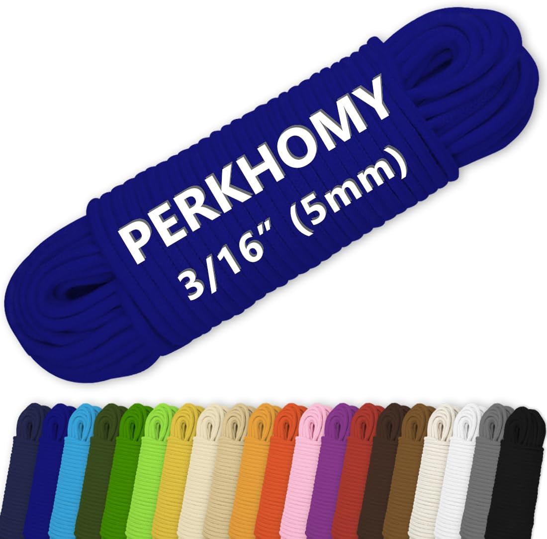 PerkHomy Cotton Rope 3/16" (5mm) 100 ft Multi Purpose Utility Diamond Braided Cord, Natural Cotton