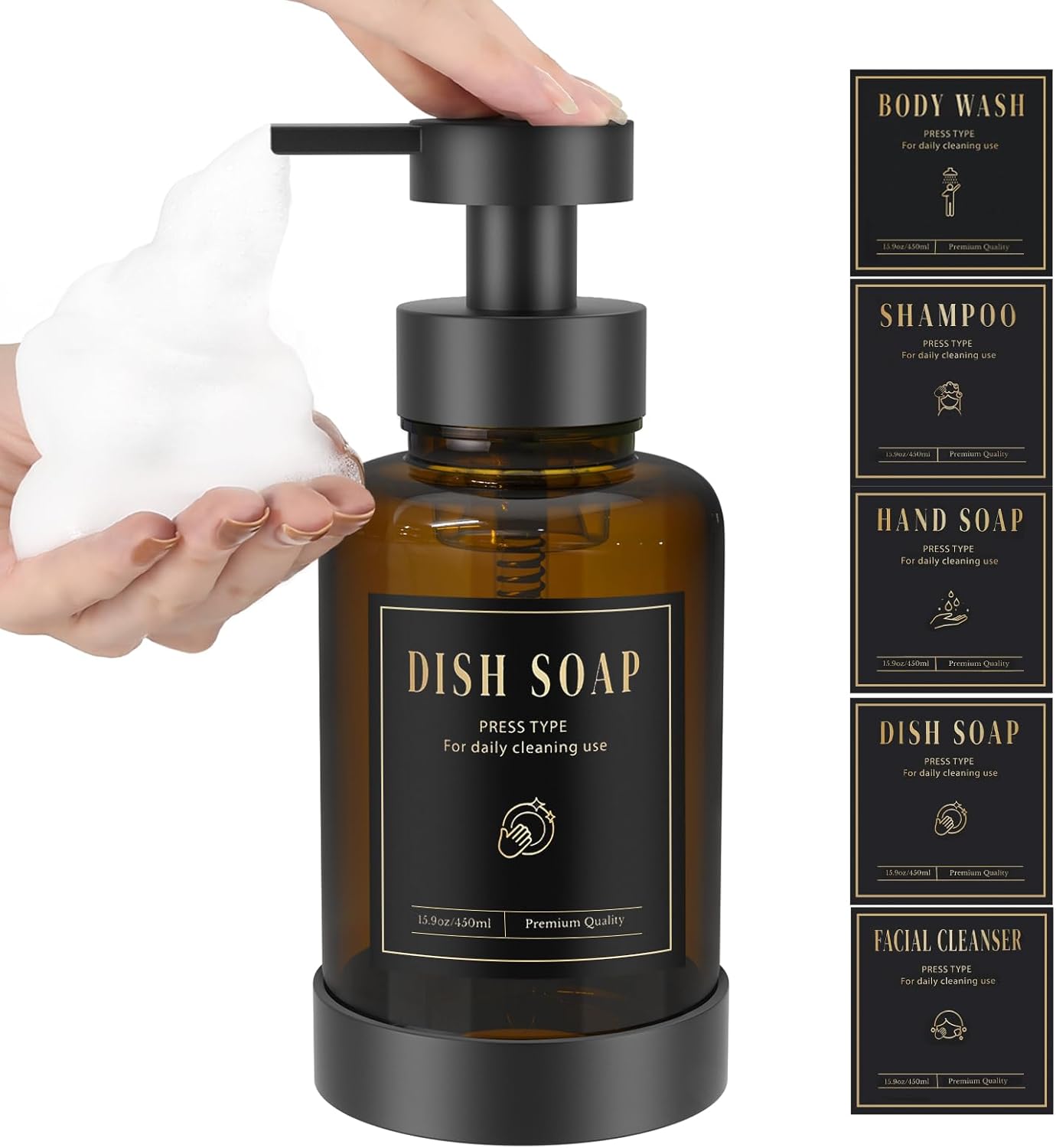 Luxspire Foaming Soap Dispenser, Glass Foam Pump Soap Dispenser, Non-Slip Silicone Sleeve & 5
