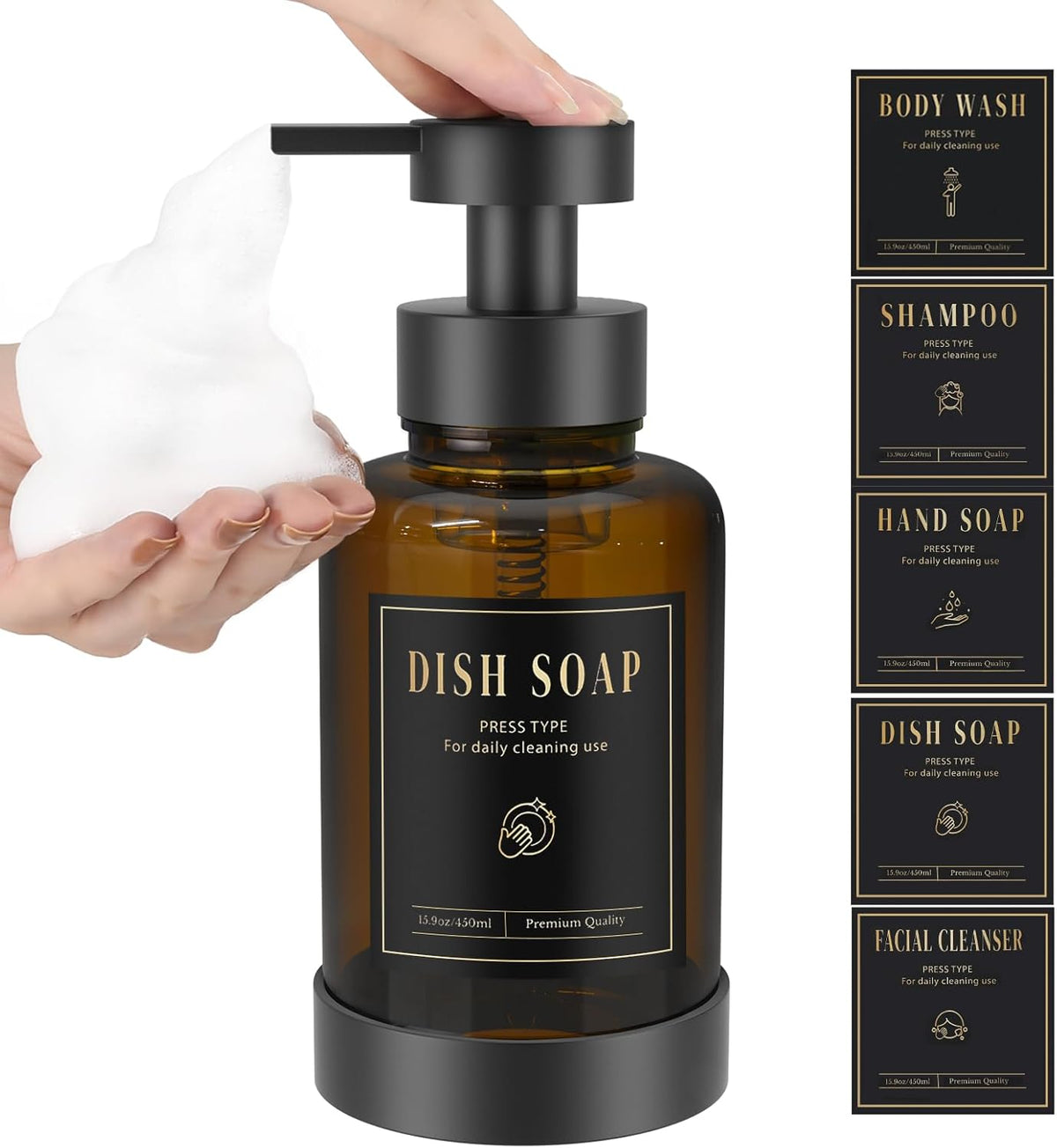 Luxspire Foaming Soap Dispenser, Glass Foam Pump Soap Dispenser, Non-Slip Silicone Sleeve & 5