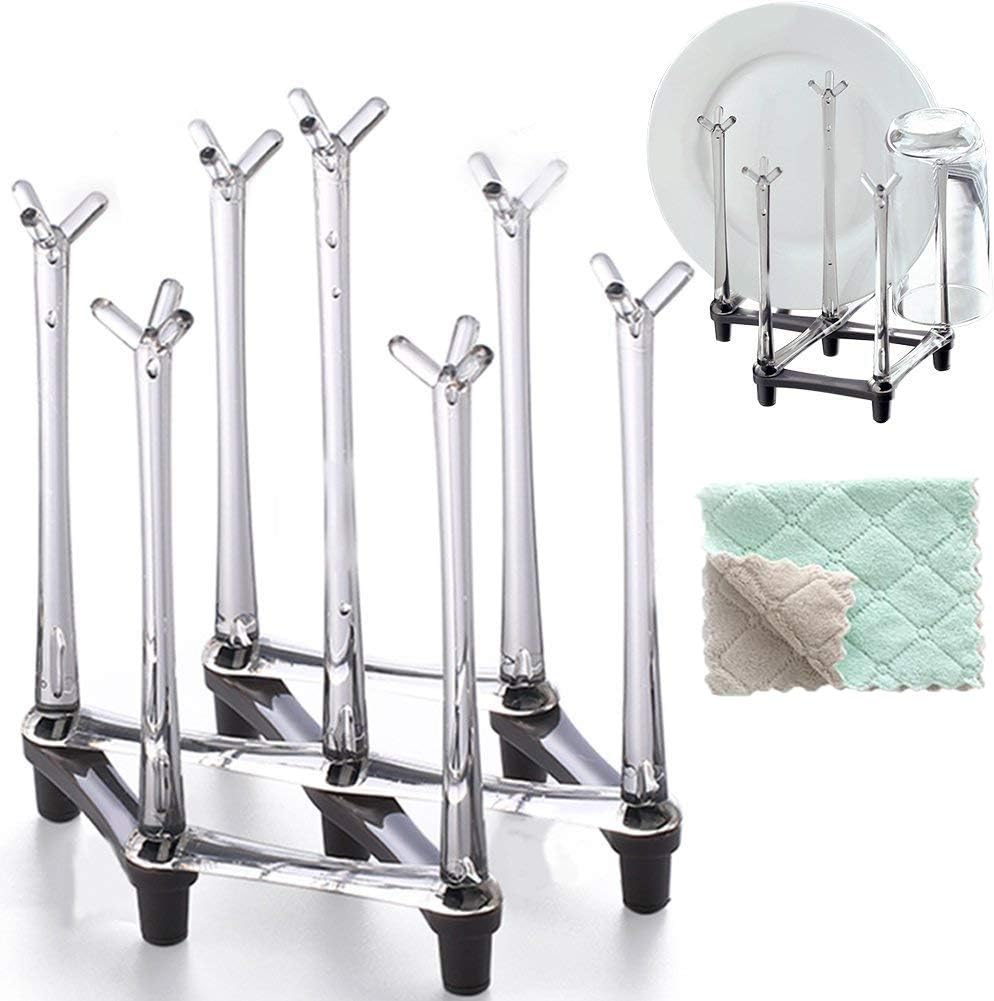 Marbrasse Retractable Cup Drying Rack, Drinking Glass and Sports Bottle Drainer Stand, Plastic Bag