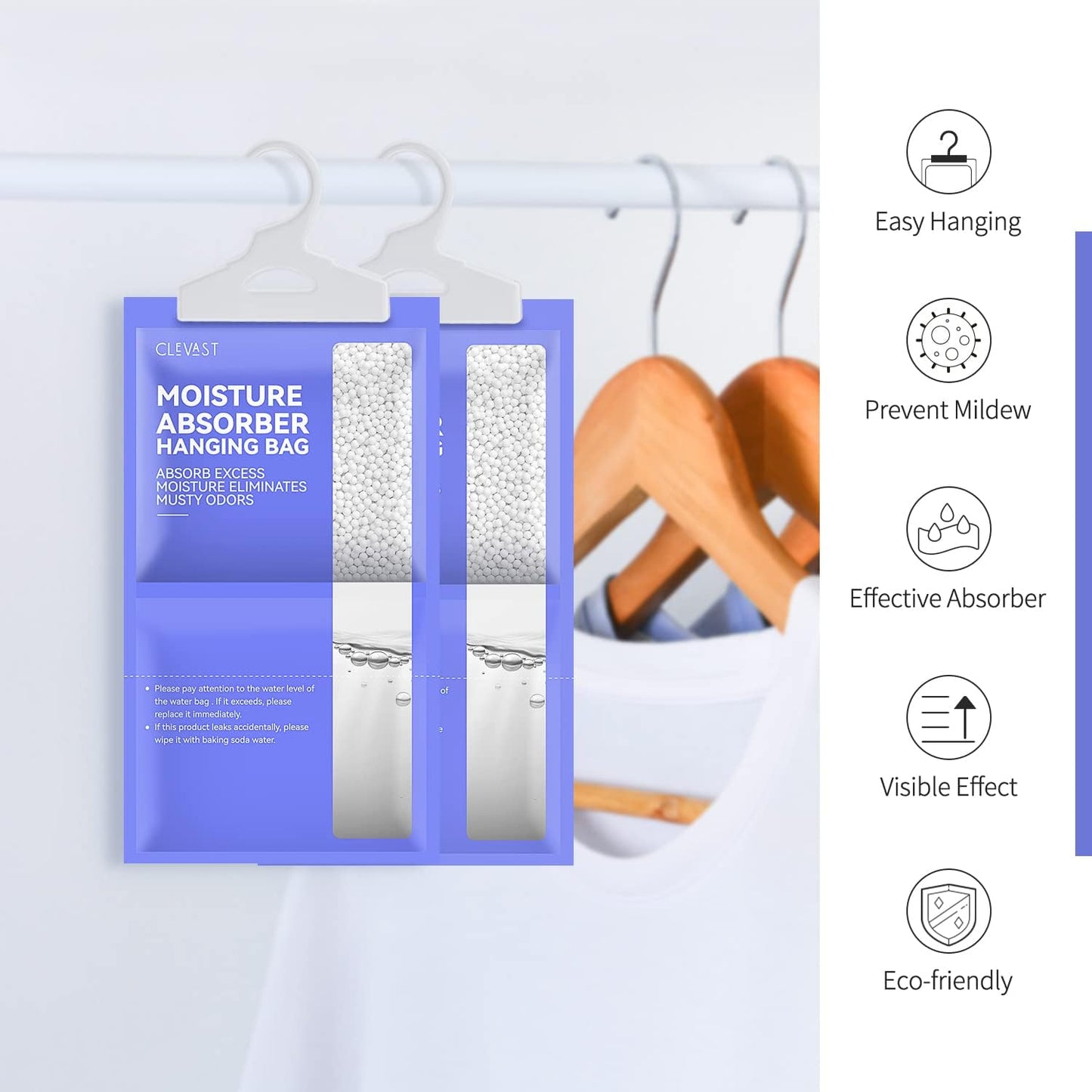 CLEVAST Moisture Absorbers Packets 10 Pack, Dehumidifier Bags for Closet, Unscented Hanging