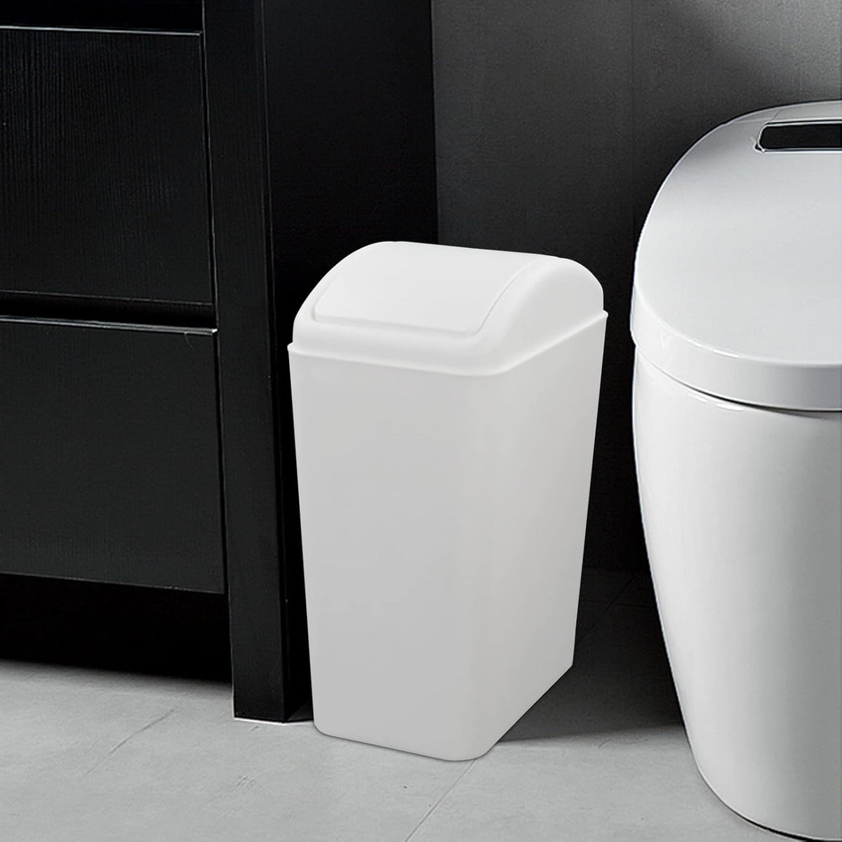 4.2 Gallon Plastic Swing Lid Trash Can, Small Garbage Can with Swing Top Lid, White
