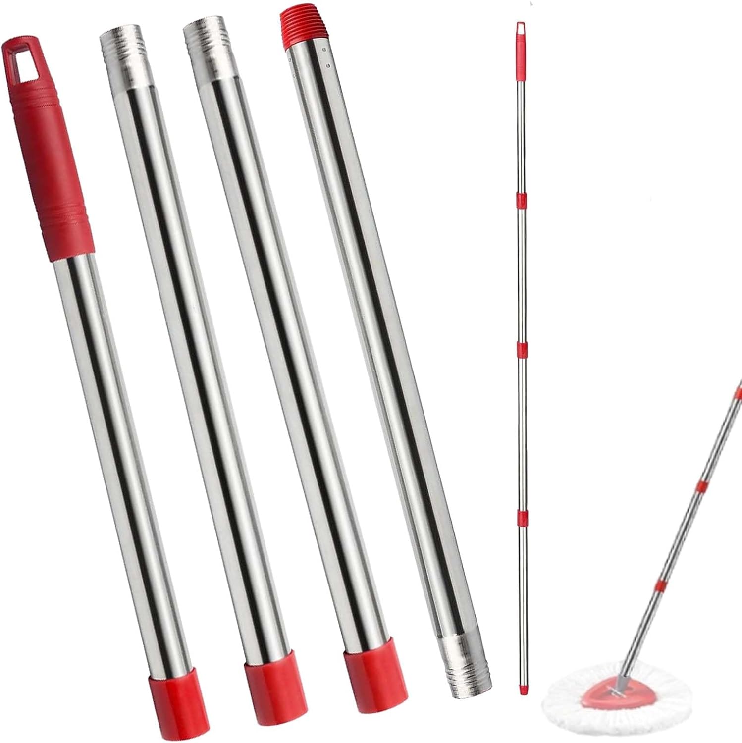 Spin Mop Replacement Handle, 4-Section 30-to-58 inch Mop Replacement Stick Compatible with Ocedar