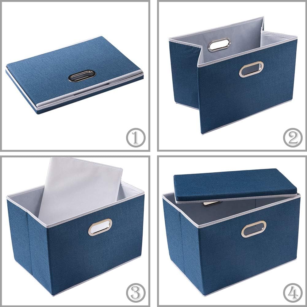 PRANDOM Foldable Storage Bin with Lid [5-Pack] Linen Fabric Decorative Storage Box Organizer