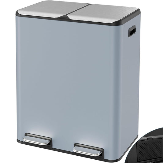 Arlopu 16Gal Dual Trash Can w/2 Built-in Box for Odor Control, Hands-Free Kitchen Garbage Bin