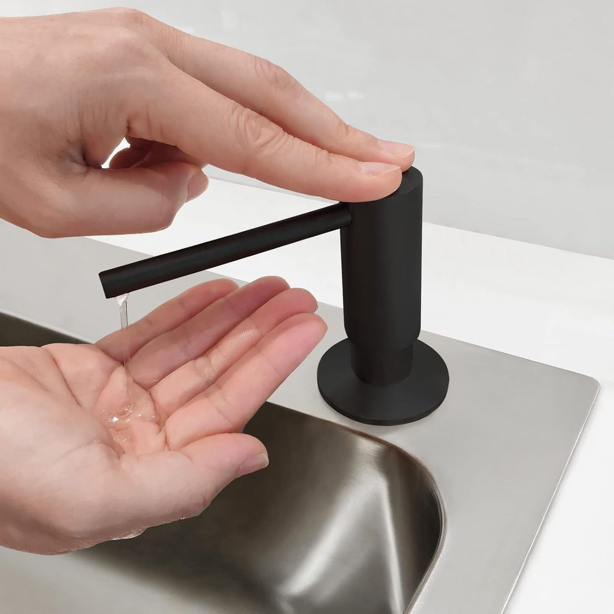 Matte Black Built in Dish Soap Dispenser for Kitchen Sink, Under Counter Brass Pump Head Hand Soap