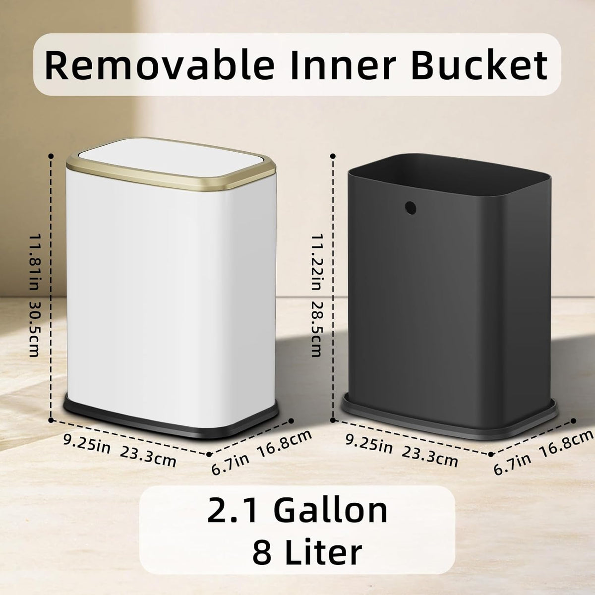 8L/2.1 Gallon Small Bathroom Trash Can with Lid, Swing-Top Rectangular Waste Bin, Stainless Steel