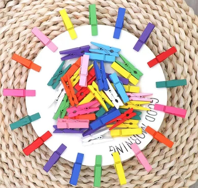 Durreus Colorful Small Clothes Pins Photos String Display with Clips Art Hanging Kit for Artwork