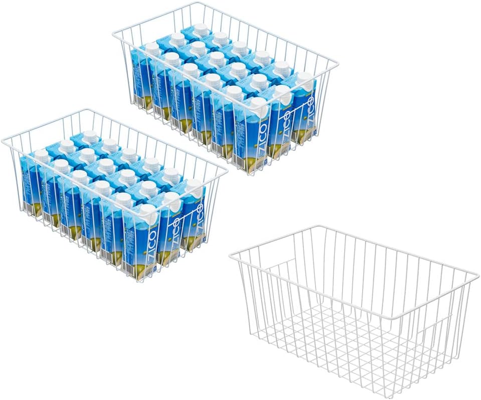 Wire Storage Baskets, Upright Freezer Organizer Bins - 3 Pack Freezer Baskets, Pantry Baskets For