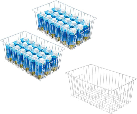 Wire Storage Baskets, Upright Freezer Organizer Bins - 3 Pack Freezer Baskets, Pantry Baskets For