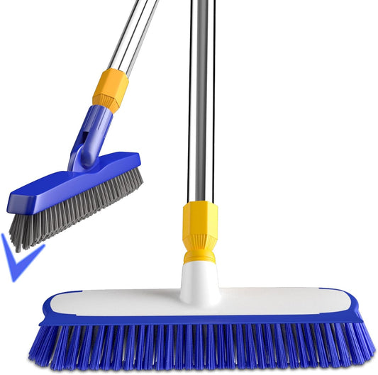 ITTAHO 12" Wide Floor Scrub and Grout Brush Set With Long Extendable Handle - Stiff Bristle Heavy