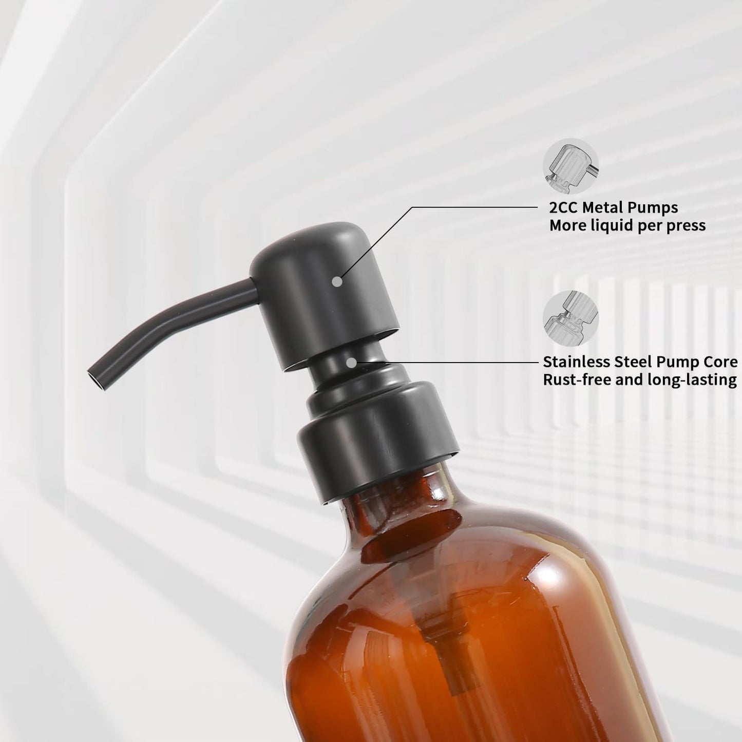 Amber Glass Soap Dispenser Set, Hand Soap and Lotion Set with Black Stainless Steel Pump, Perfect