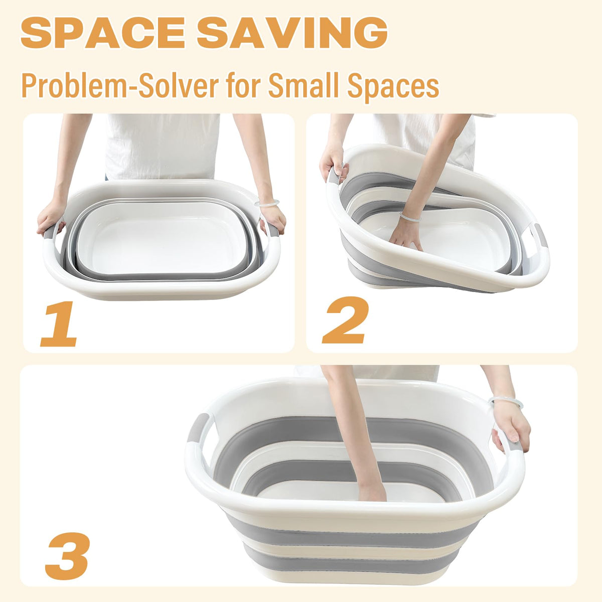 43L(11.5Gallon) Collapsible Laundry Baskets Plastic (Grey, 2 Packs)