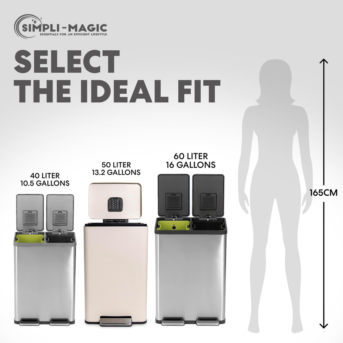 50 Liter / 13.2 Gallon Soft-Close, Smudge Resistant Trash Can with Foot Pedal and Built in Filter
