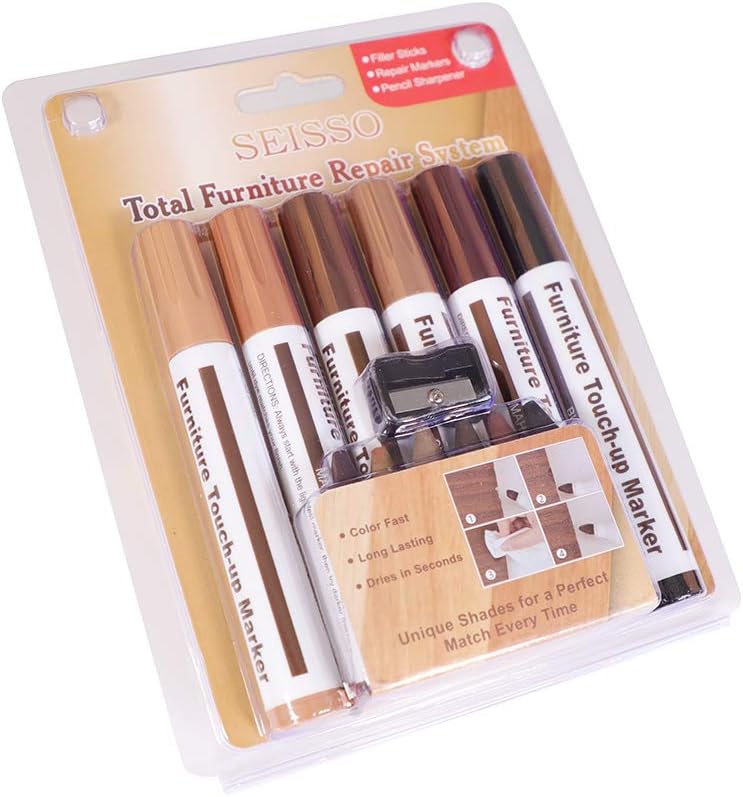 Furniture Repair kit, Wood Scratch Cover Markers*6 and Wax Filler Sticks*6 with Sharpener- 13Pack