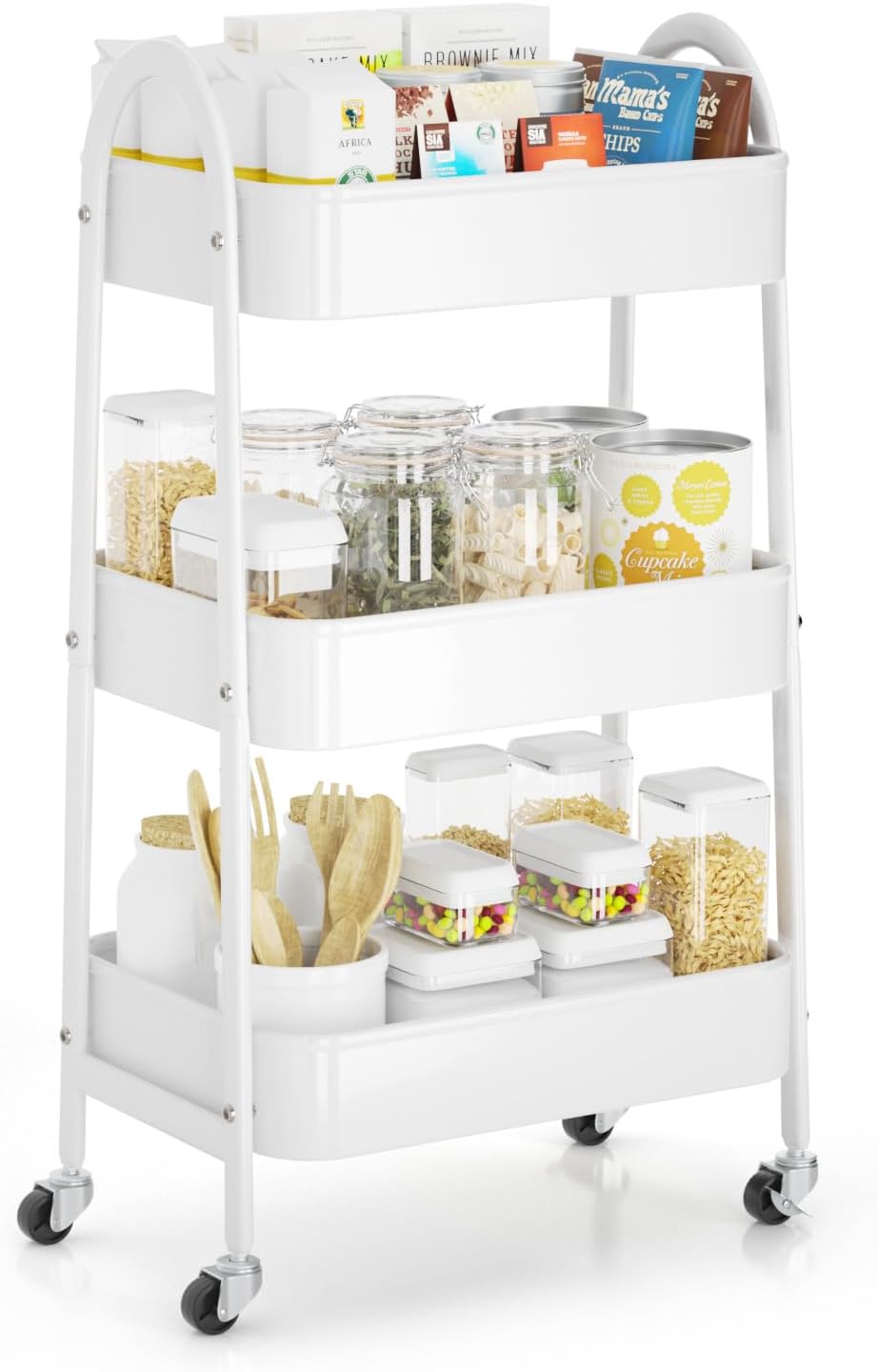 EAGMAK 3 Tier Rolling Cart Under Desk, Large Metal Storage Cart with Handle and Lockable Wheels