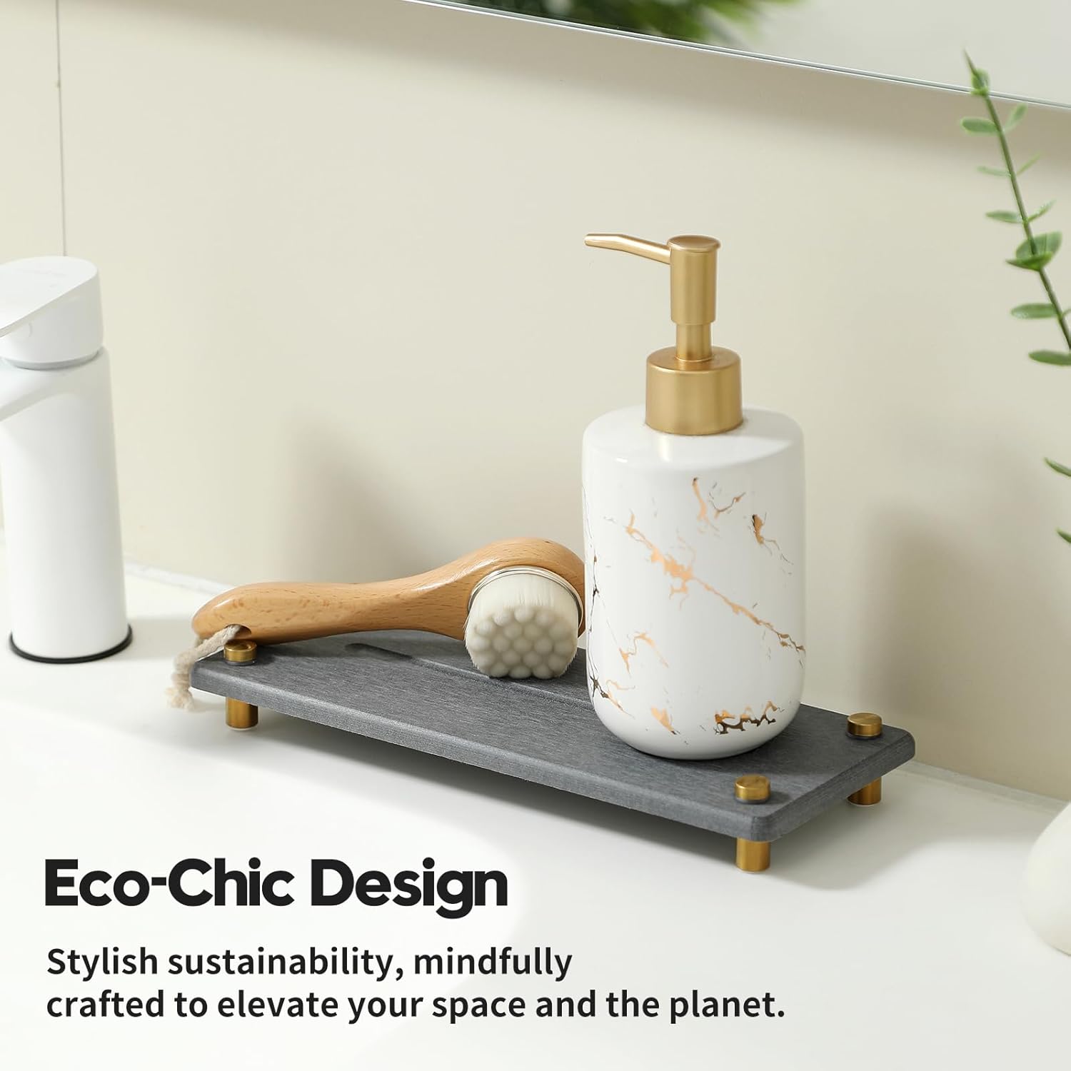 Kitchen Sink Caddy Water Absorbing Stone Drying Tray, Diatomite Bathroom Sink Organizer, Faucet