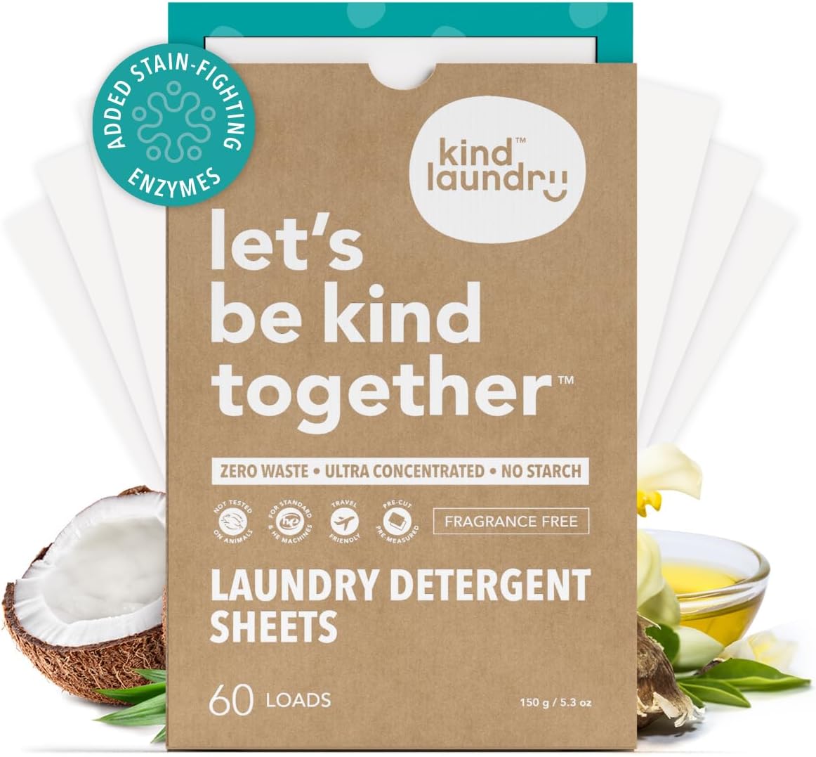 Kind Laundry Detergent Sheets with Stain-Fighting Enzymes - Plant Powered Eco-Friendly Laundry Soap