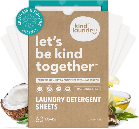 Kind Laundry Detergent Sheets with Stain-Fighting Enzymes - Plant Powered Eco-Friendly Laundry Soap