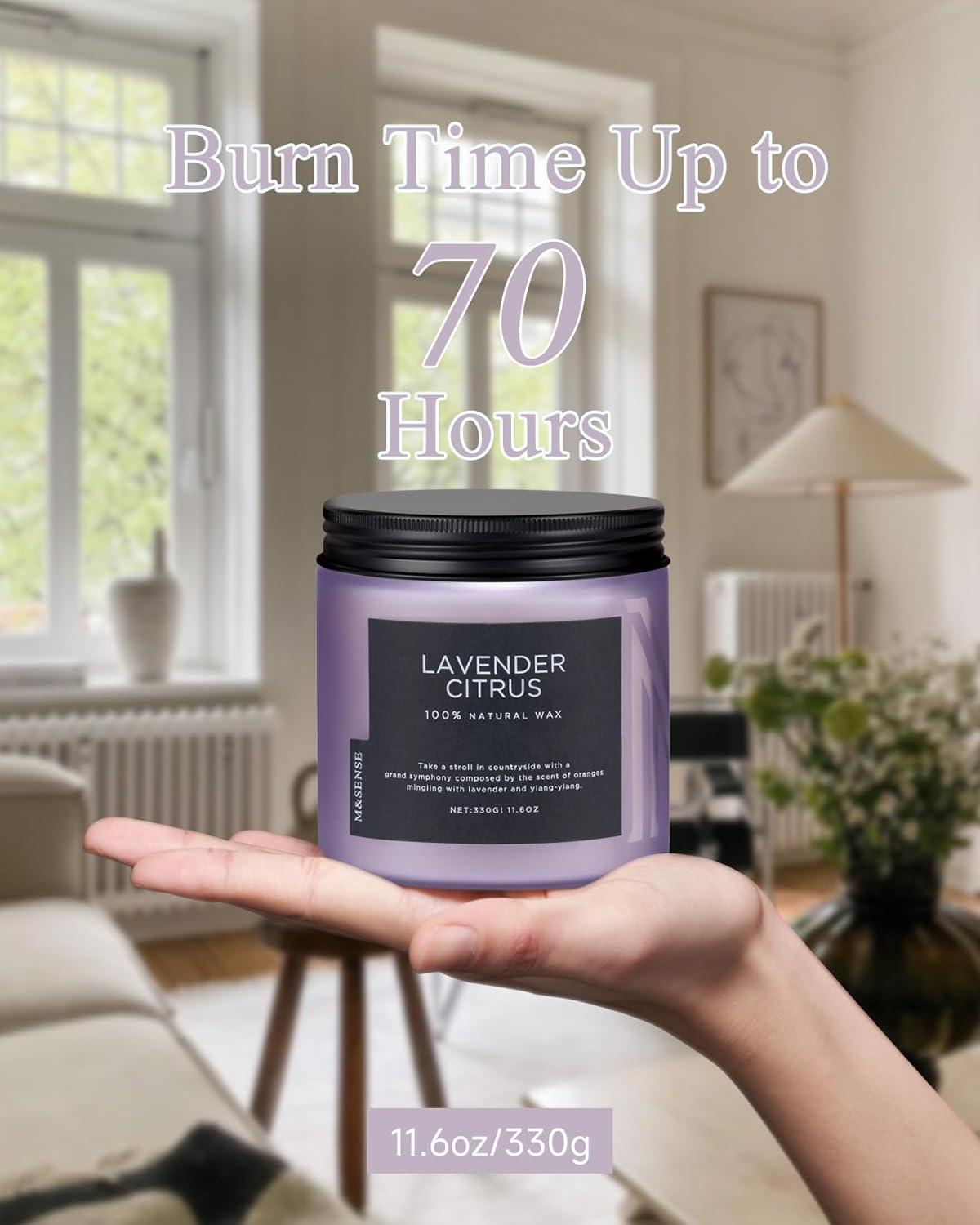 M&SENSE Soy Candles for Home Scented, 11.6oz Lavender Citrus Scent Aromatherapy 70H Burn Time