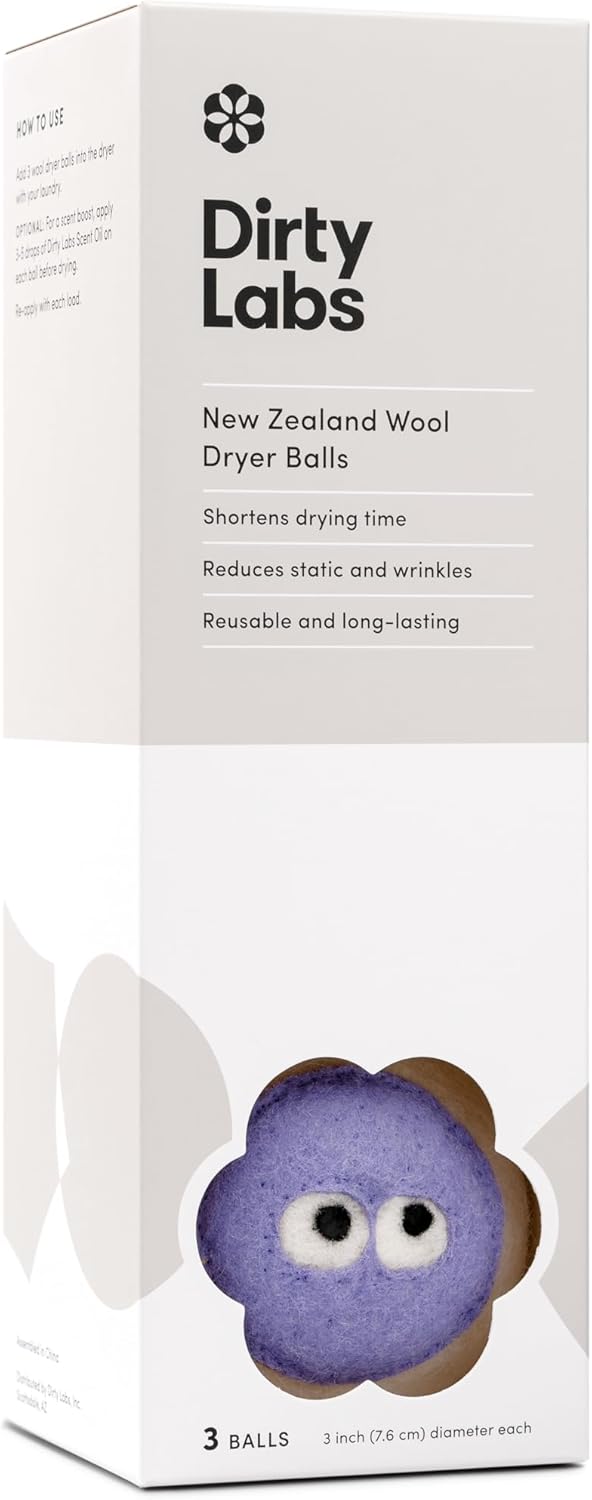 Dirty Labs | 100% New Zealand Wool Enzyme Buddies Dryer Balls | 3 Balls | Shorten Drying Time |