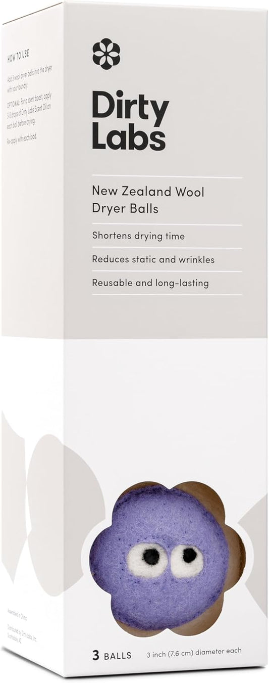 Dirty Labs | 100% New Zealand Wool Enzyme Buddies Dryer Balls | 3 Balls | Shorten Drying Time |