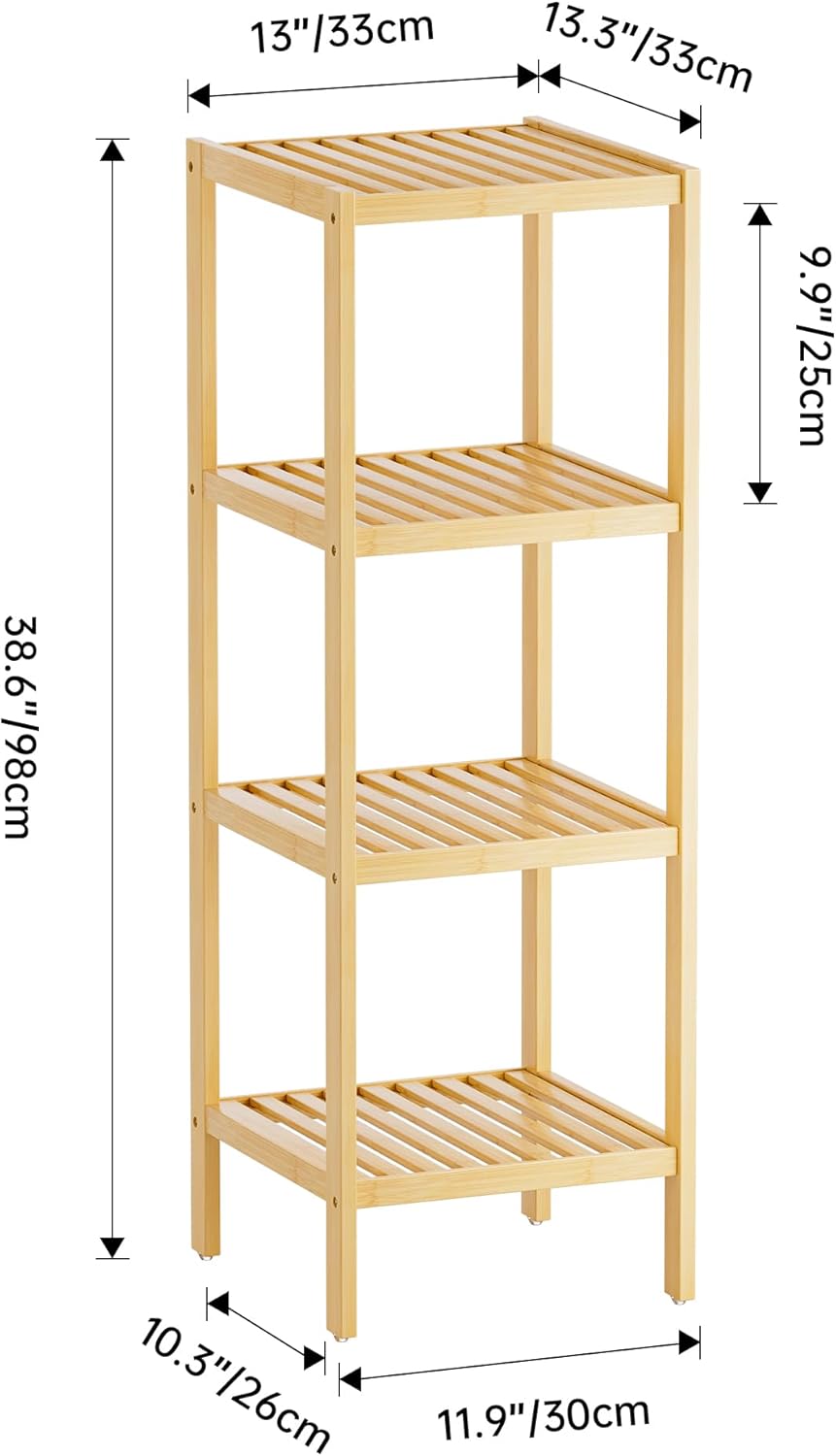 SMIBUY Bathroom Storage Shelf, 4-Tier Bamboo Rack Organizer, Multifunctional Shelving Unit for