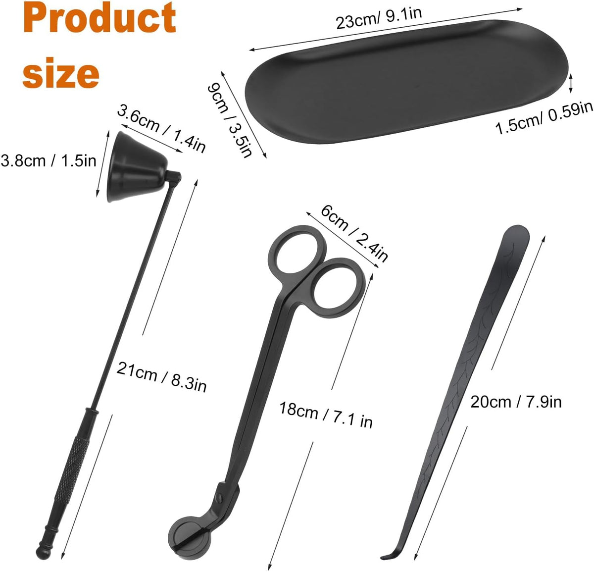 4 in 1 Candle Accessory Set with Storage Tray Plate, Premium Candle Wick Trimmer, Candle Snuffer