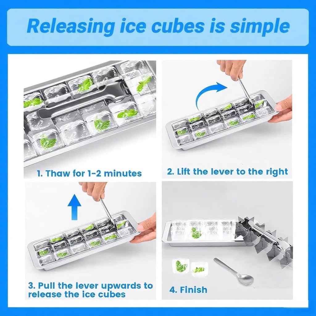 2 Pcak 18-Slot Ice Cube Trays Stainless Steel - Professional Heavy Duty Metal Icecube Mold