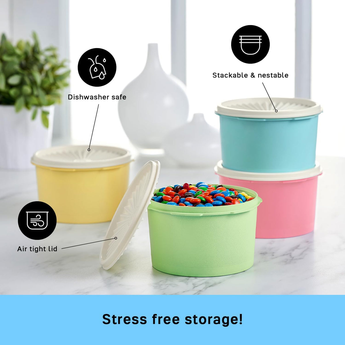 Tupperware Heritage Collection 8 Piece Food Storage Canister Set in Vintage Colors, Dishwasher Safe