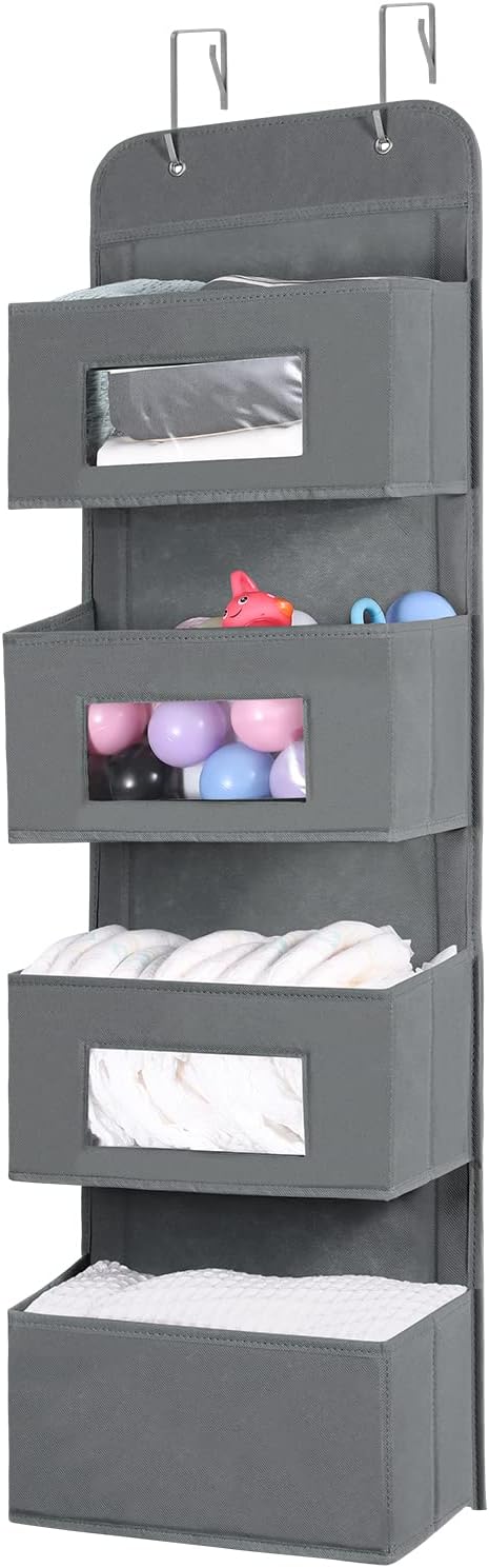 MAX Houser 4-Shelf Over The Door Hanging Organizer with 2 Metal Hooks,4 Pocket Over The Door Wall