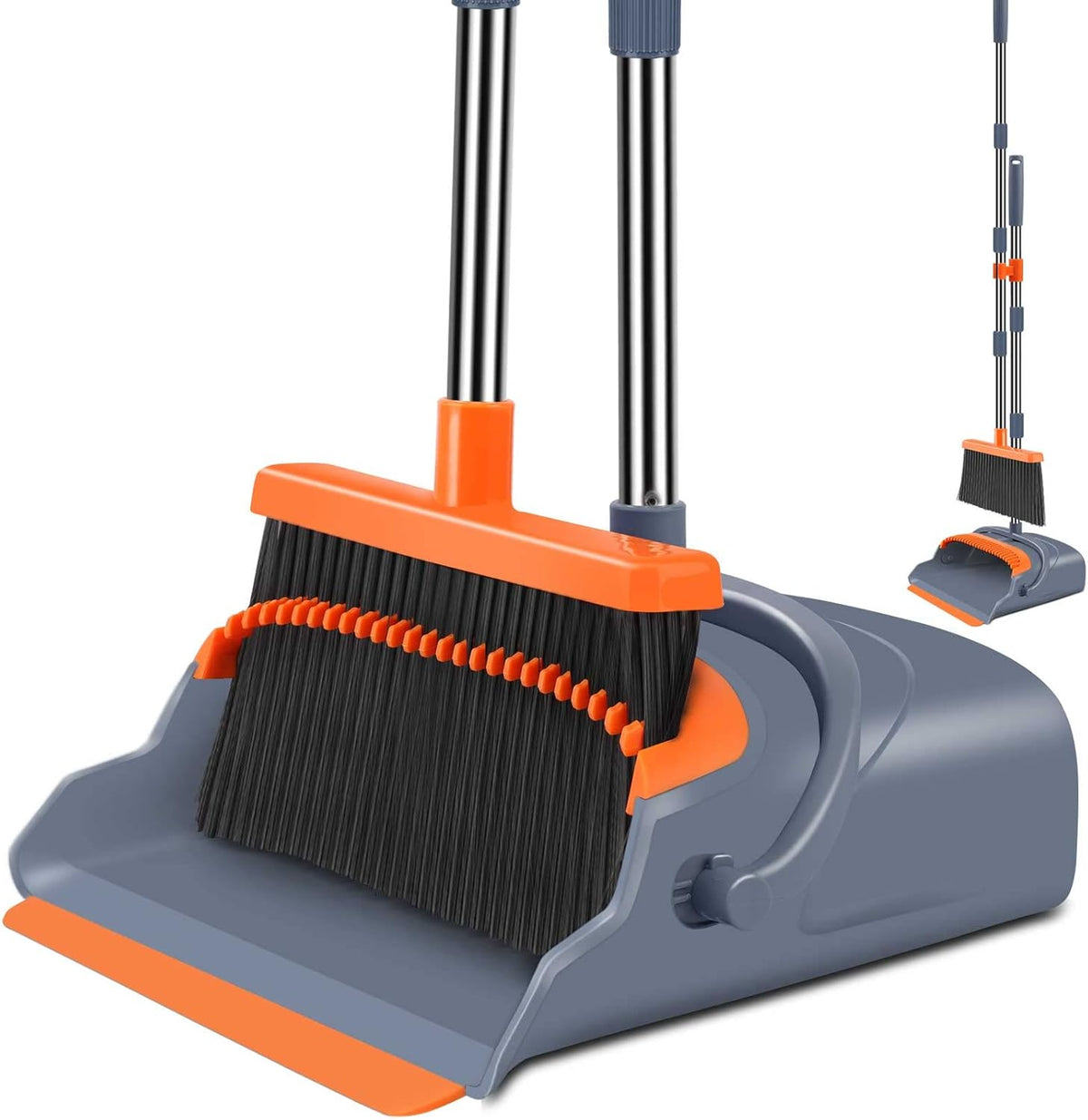 kelamayi Upgrade Broom and Dustpan Set, Self-Cleaning with Dustpan Teeth, Indoor&Outdoor Sweeping