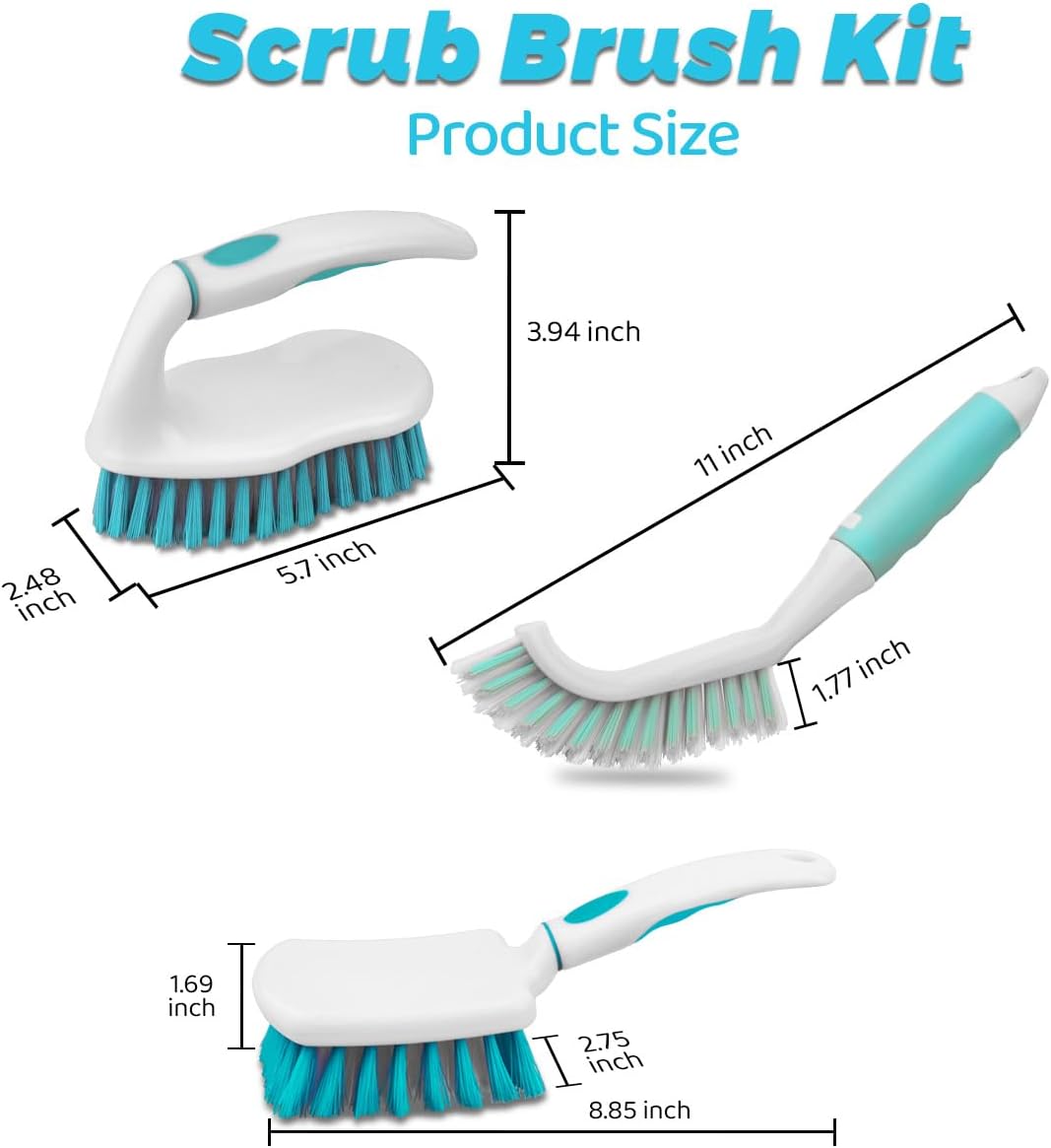 3 Pack Scrub Brush Set, Heavy-Duty Scrub Scrubbing Brushes for Cleaning, Grout Brush with Stiff