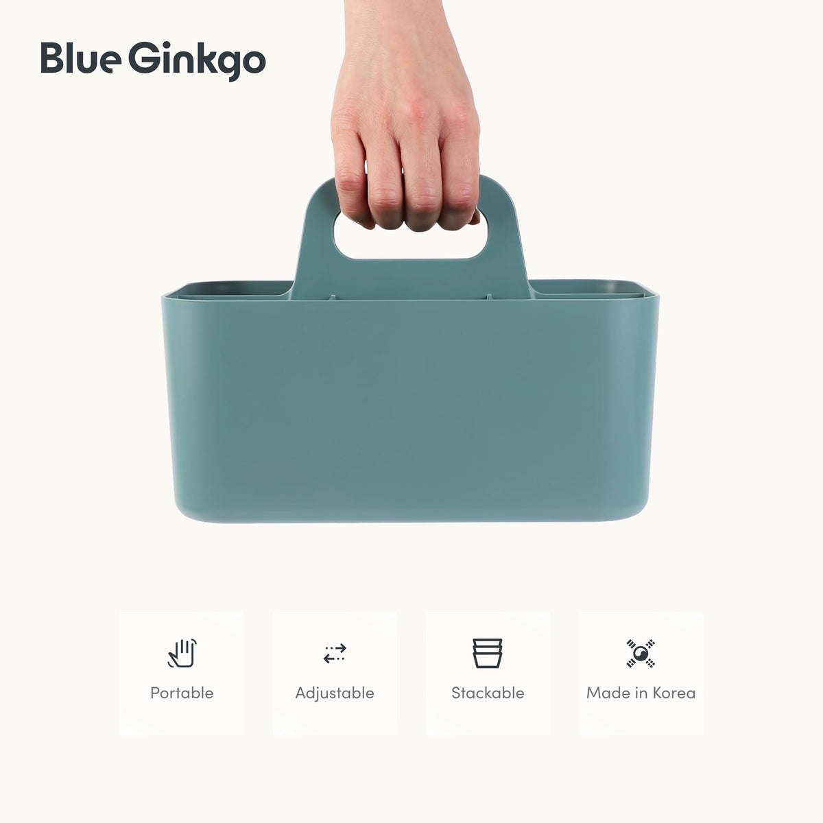 BLUE GINKGO Stackable Organizer Caddy, Rectangle, Green, Made in Korea