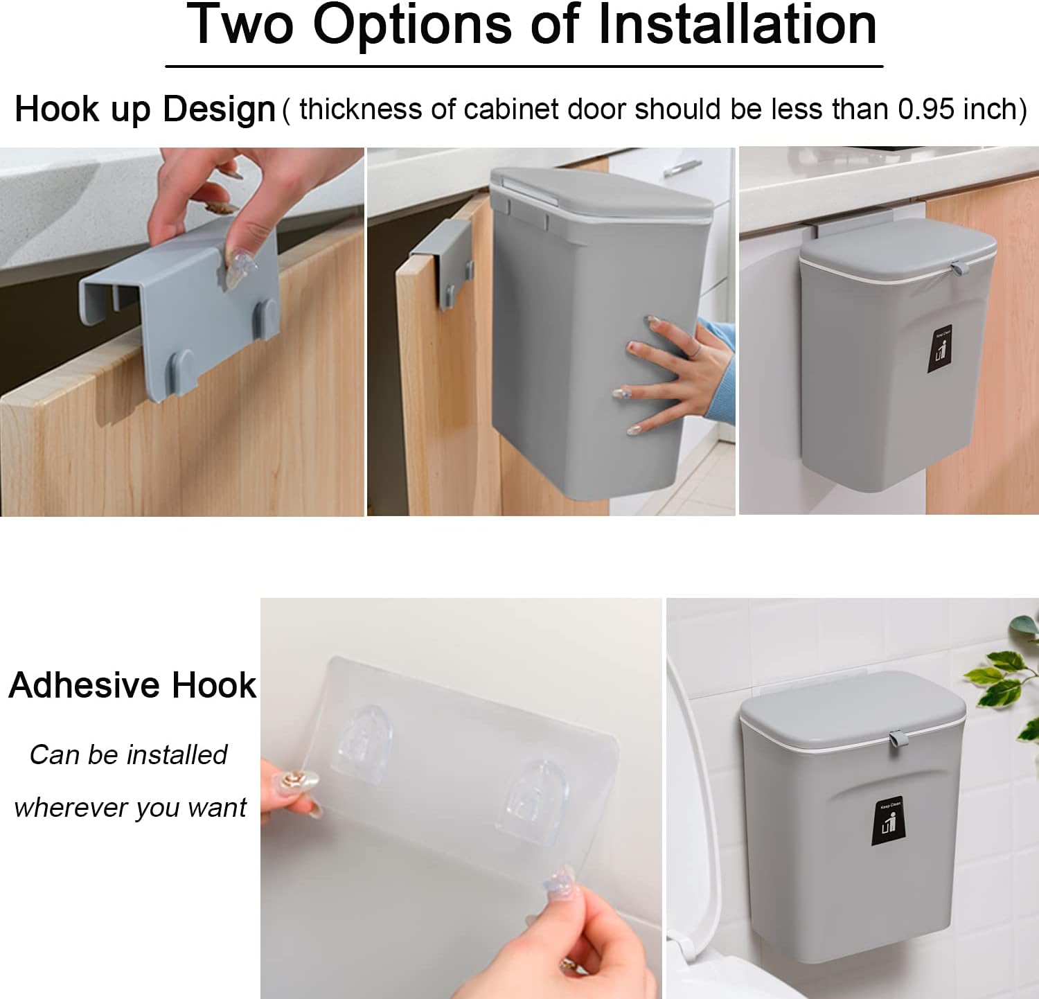 Tiyafuro 2.4 Gallon Kitchen Compost Bin for Counter Top or Under Sink, Hanging Small Trash Can with