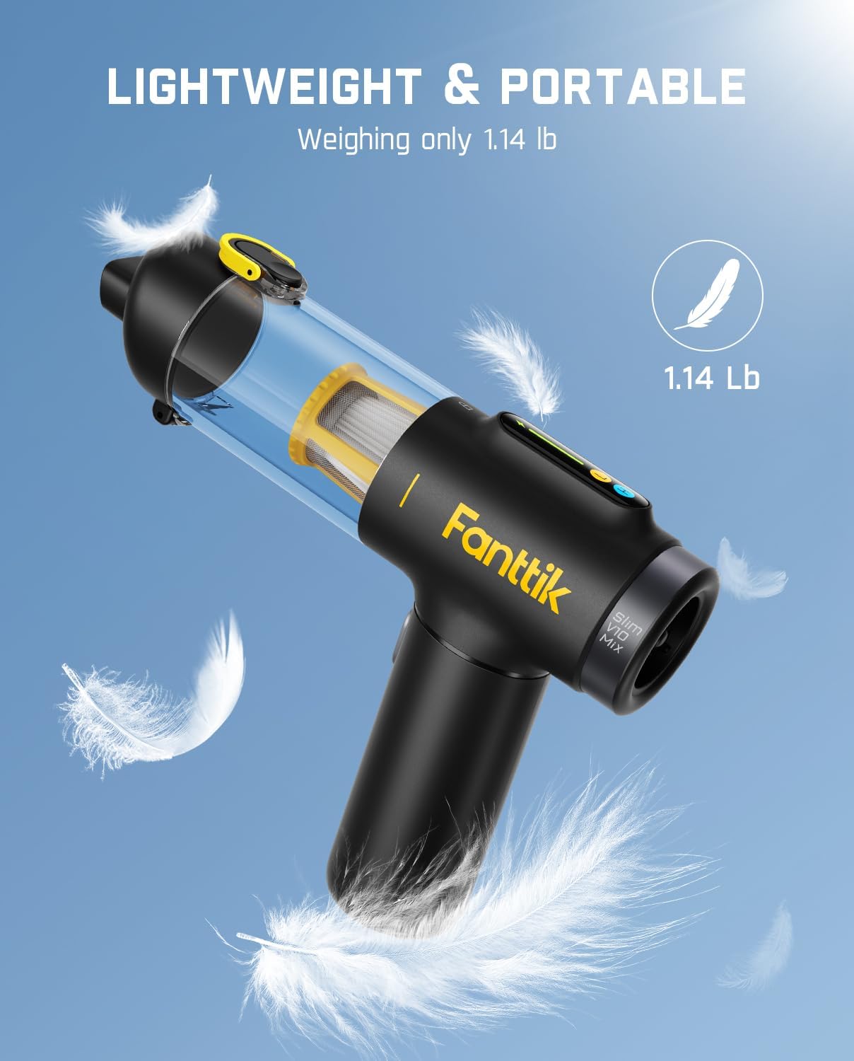 Fanttik Slim V10 Mix Cordless Car Vacuum, 4 in 1 Handheld Air Duster, Color Smart LED Display