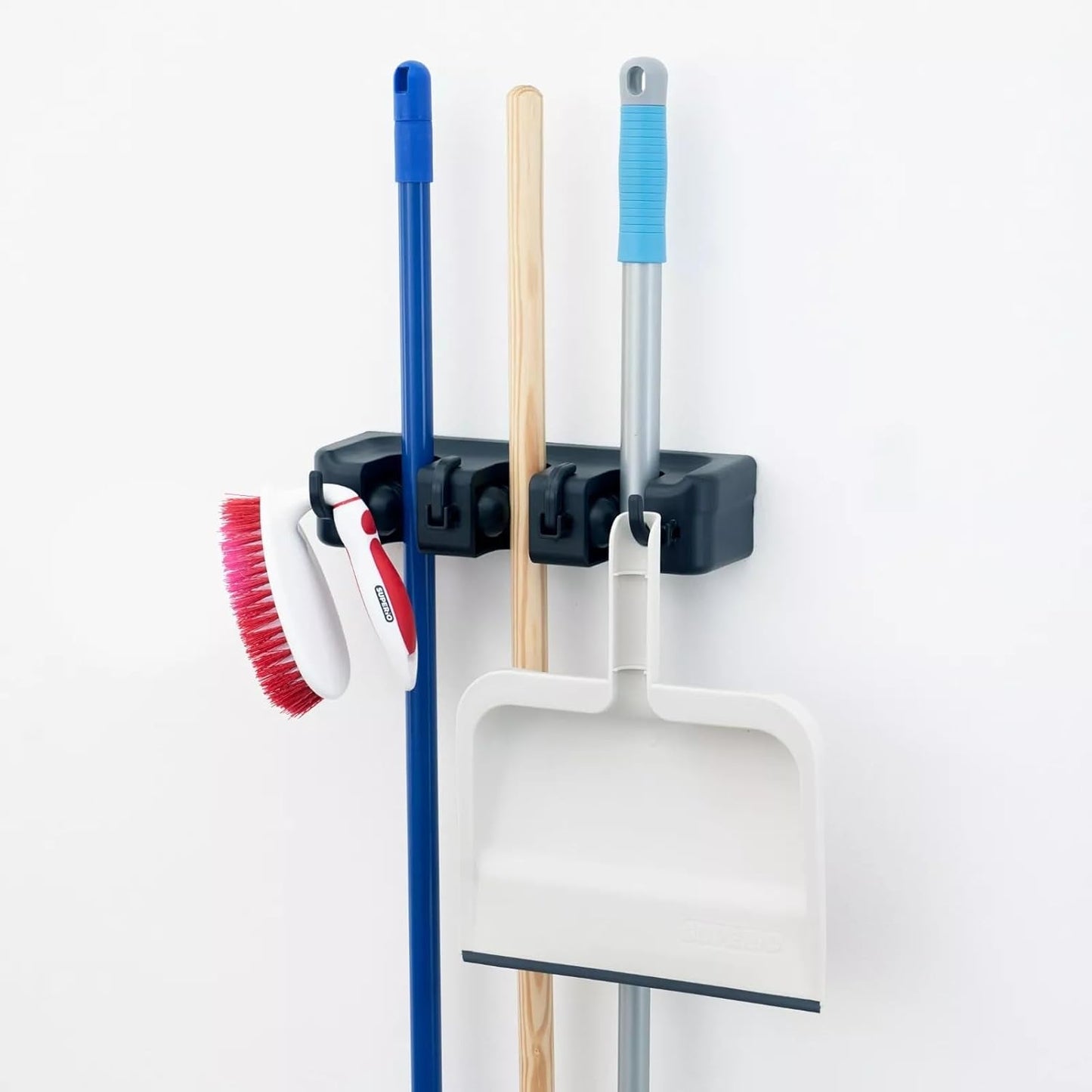 Broom and Mop Holder Wall Mount, Hooks Hanger for Mops and Broom, Organizer Kit with 3 Slots and 4