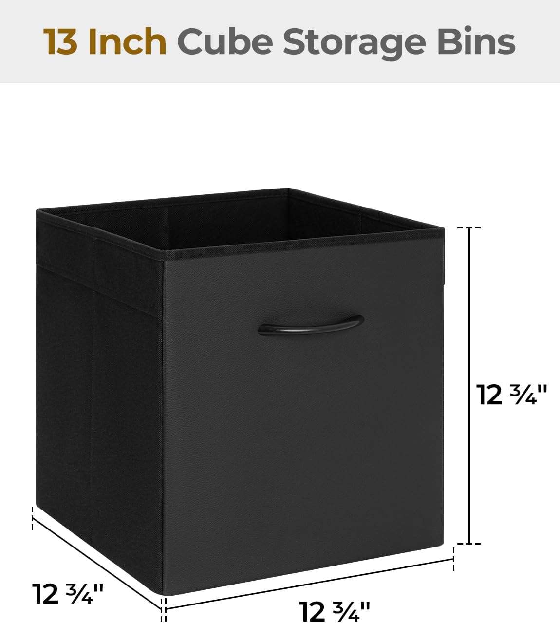 StorageWorks Black Storage Cubes, 13-inch Leather Bins with Handle, Cube Organizer Baskets for