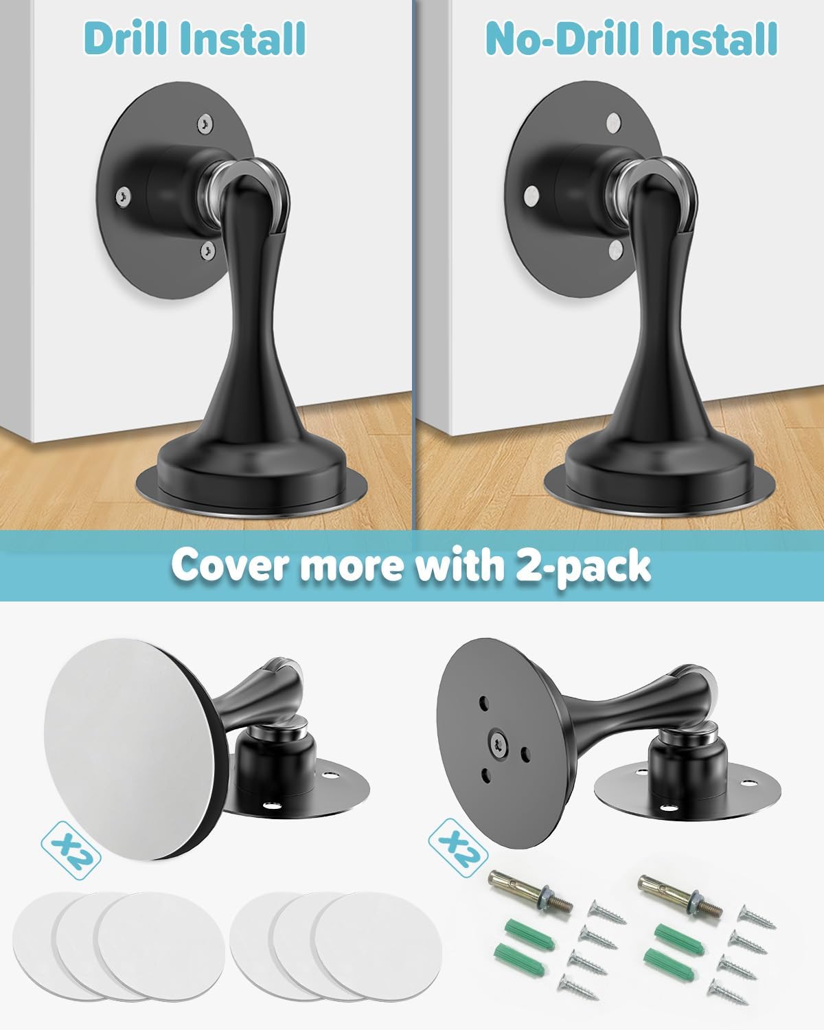 Door Stoppers Magnetic Door Catch - 2 Pack Stainless Steel Heavy Duty Door Stops for Bottom of