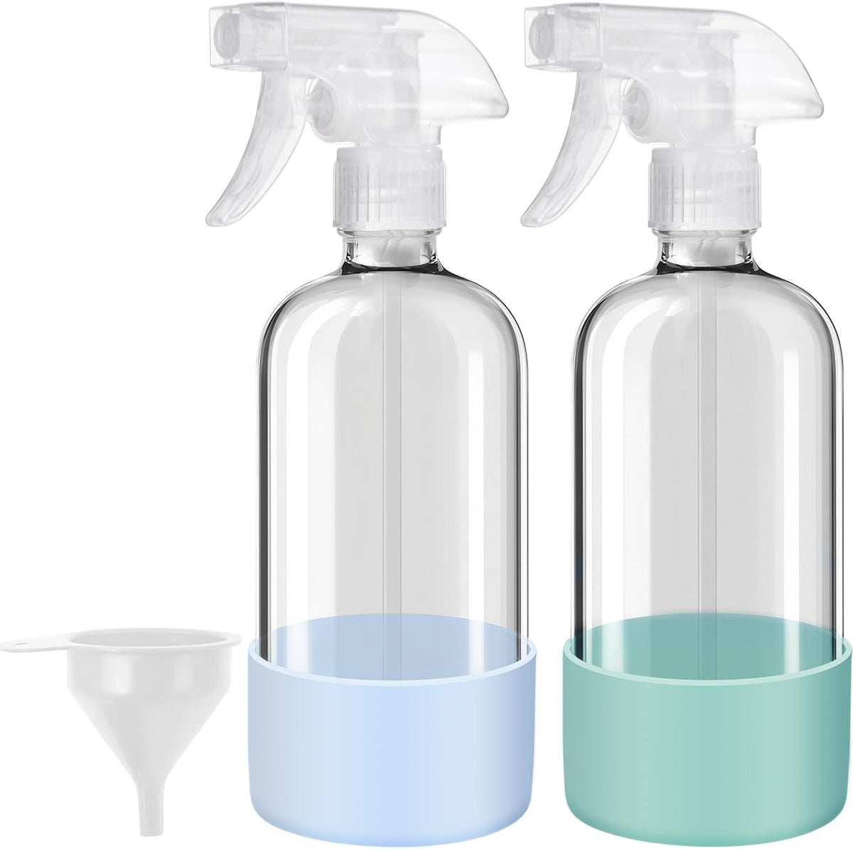 Glass Spray Bottles with Silicone Sleeves (2 Pack, 16 oz), Mist and Stream Empty Refillable