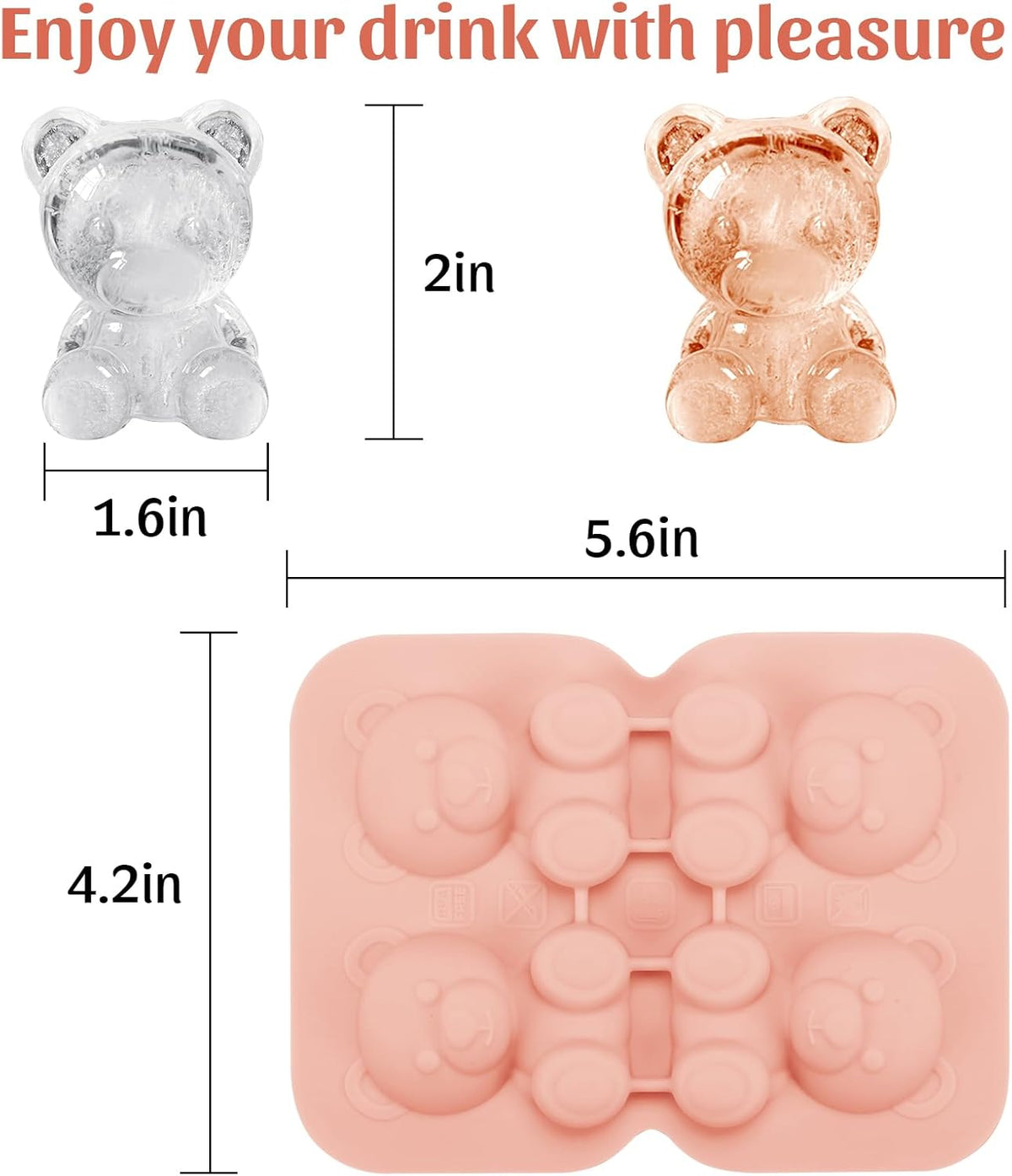 Silicone Ice Cube Tray,Bear 3D Large Ice Cube Molds for Whiskey,Cocktails,Wine,Juice and Bourbon,4