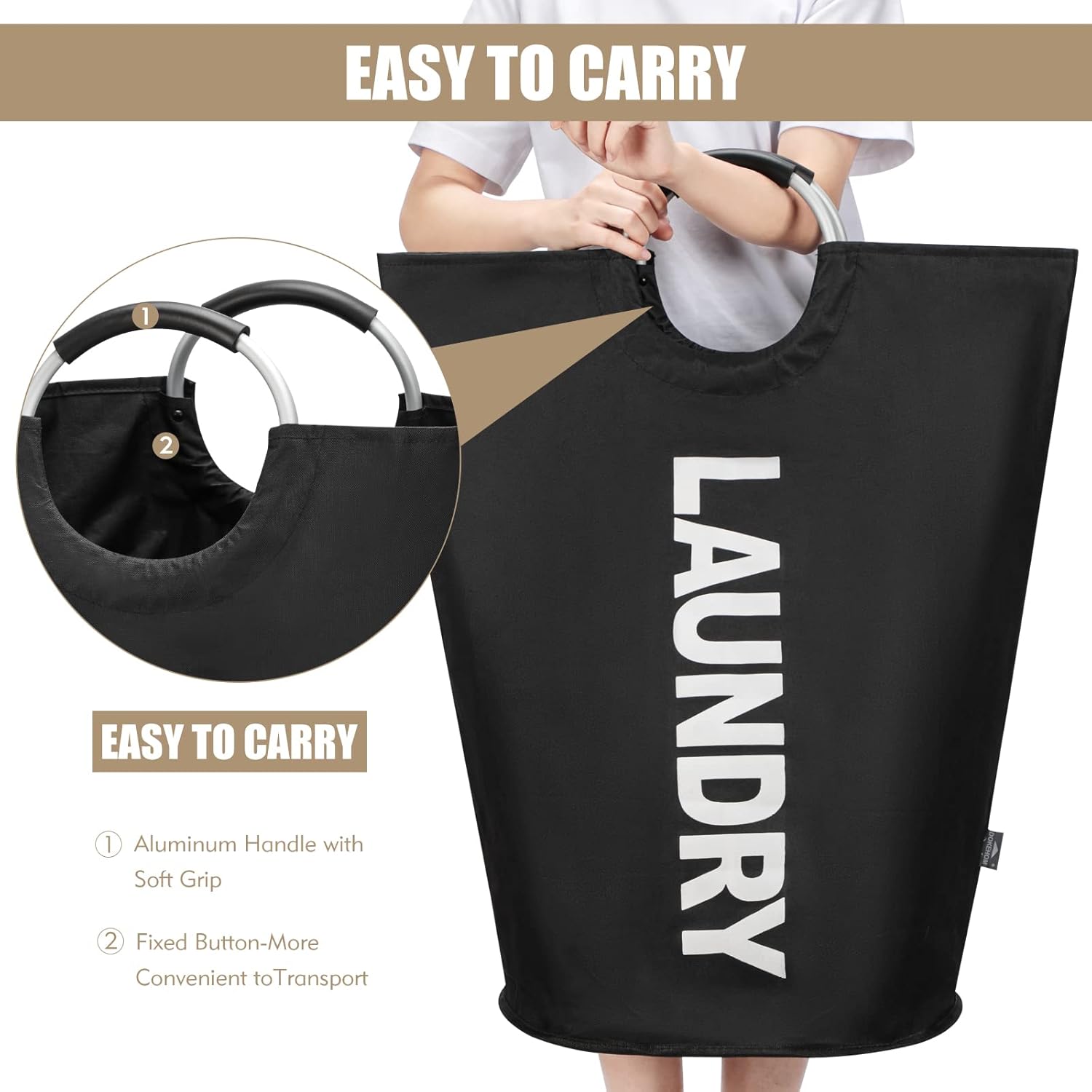 DOKEHOM 90L Large Laundry Basket, Collapsible Laundry Bag, Freestanding Tall Clothes Hamper