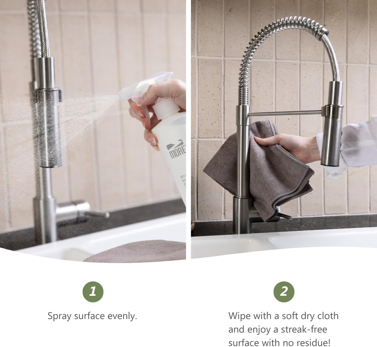 MORE - Stainless Steel Cleaner & Polish Spray + Microfiber Cloth - Stainless Steel Cleaner for