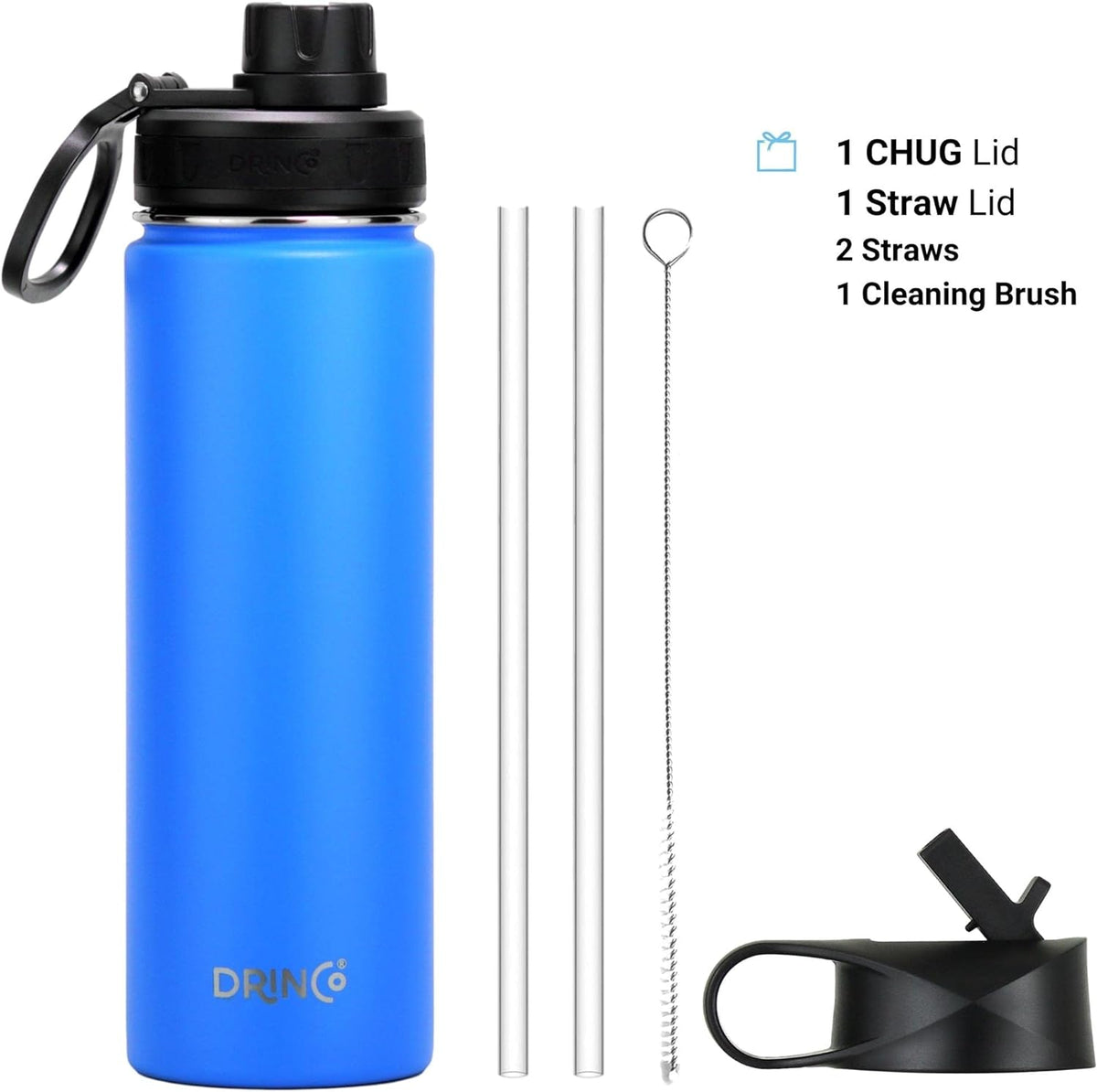 DRINCO Stainless Steel Water Bottle Spout Lid Vacuum Insulated Double Wall Water Bottle Wide Mouth