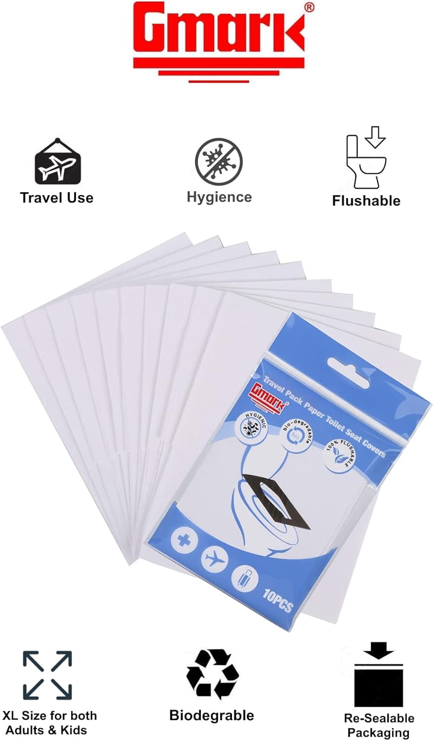 Gmark Portable Paper Toilet Seat Covers Travel Packs (100 PCS) XL size Thick Strength Strong 100%
