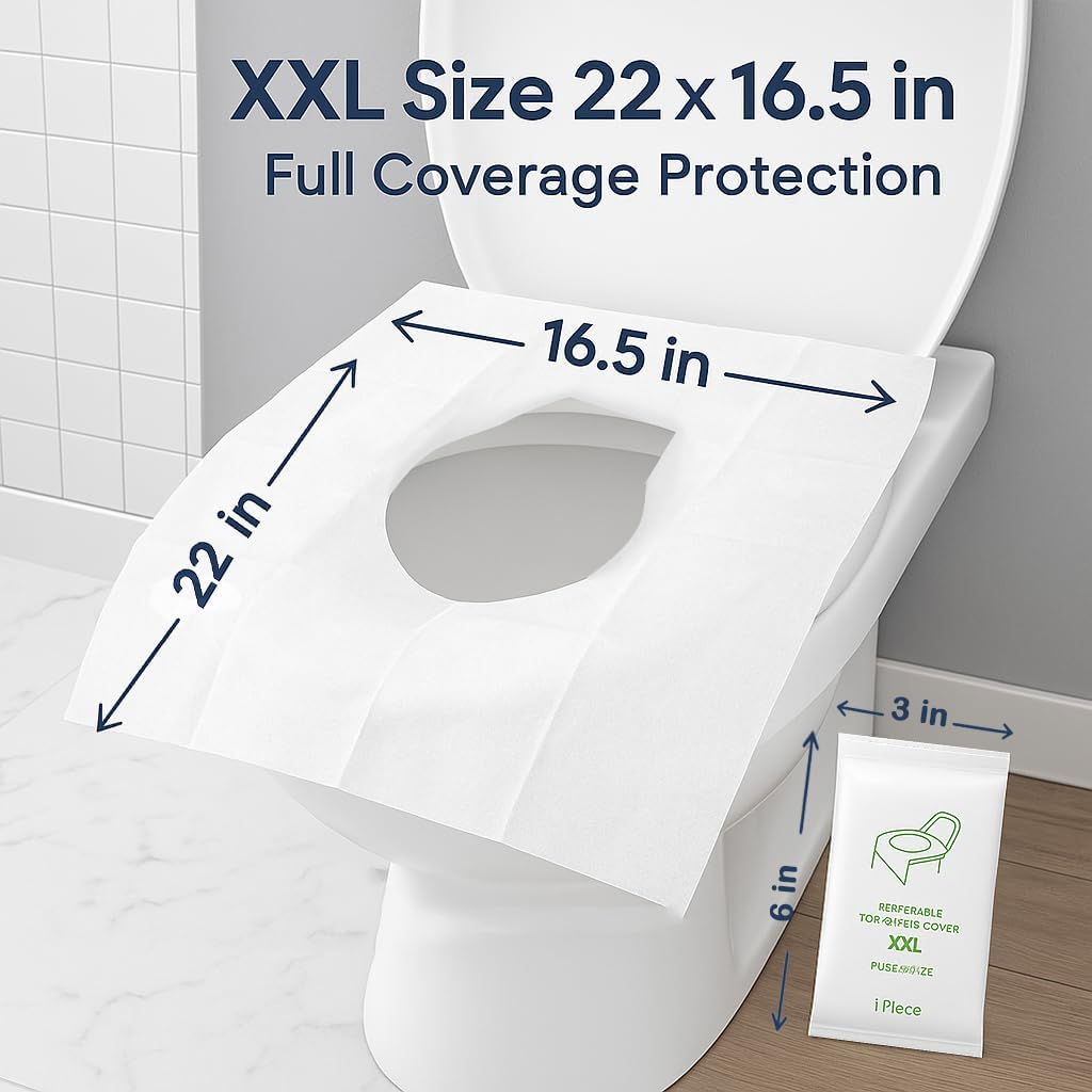 Individually Wrapped XXL Toilet Seat Covers Disposable Flushable for Travel (30 Pack), Full