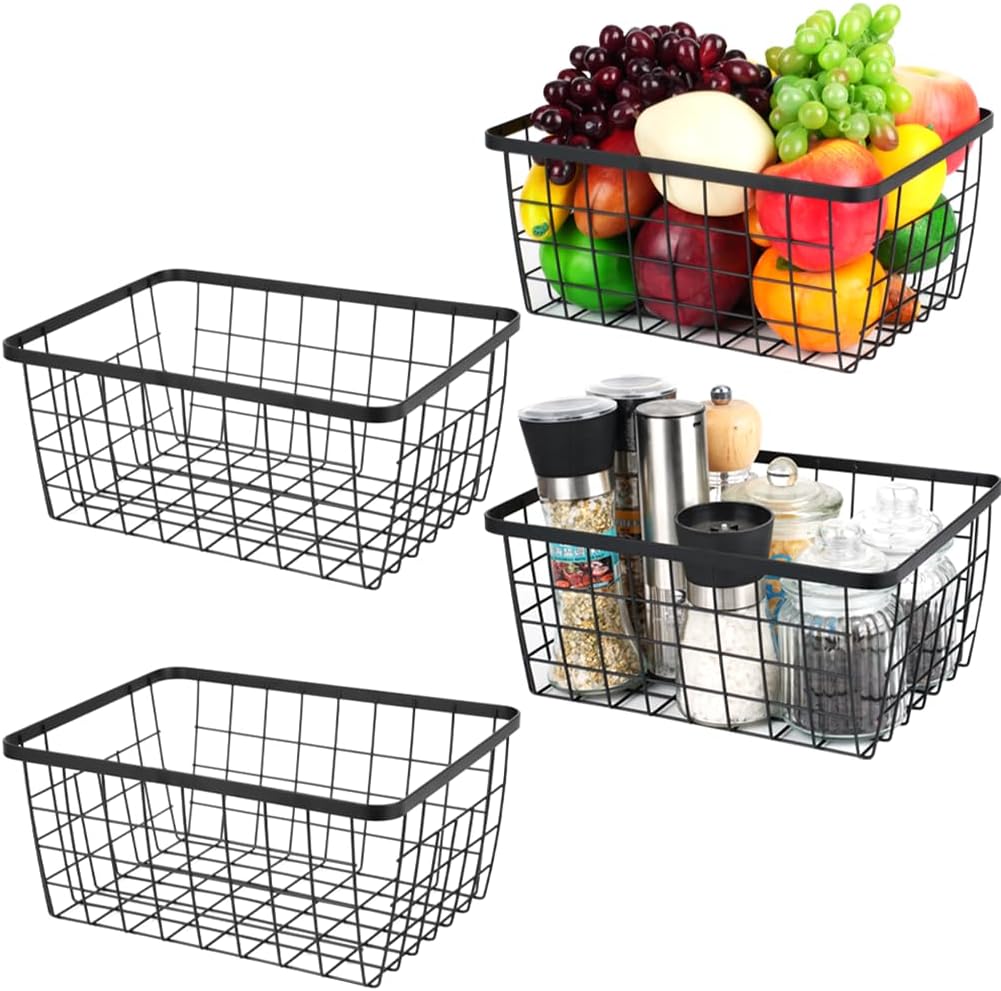 Kitchen Metal Wire Baskets with Handles Food Storage Organizer, Household Refrigerator for